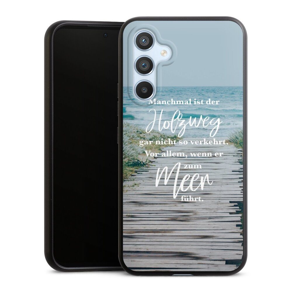 DeinDesign Handyhülle Strand Motivation Spruch Holzweg, Samsung Galaxy