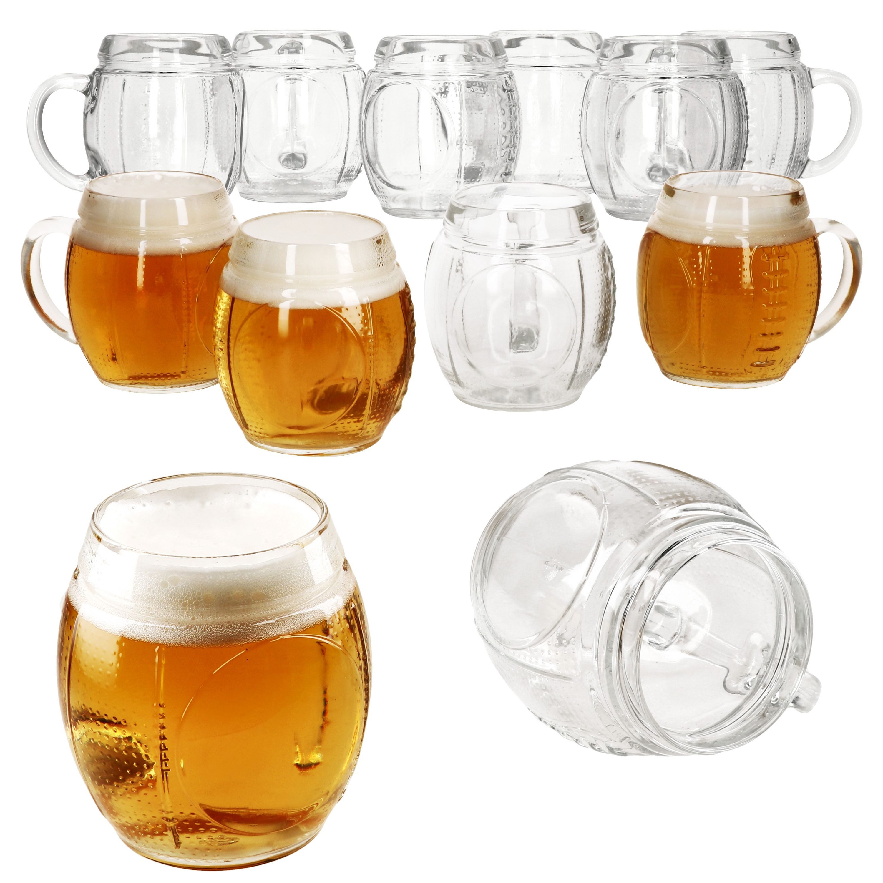 MamboCat Bierglas 12x Football Biergläser 0,5L geeicht Pille-Relief 12 Pers. Bierkrüge, Glas