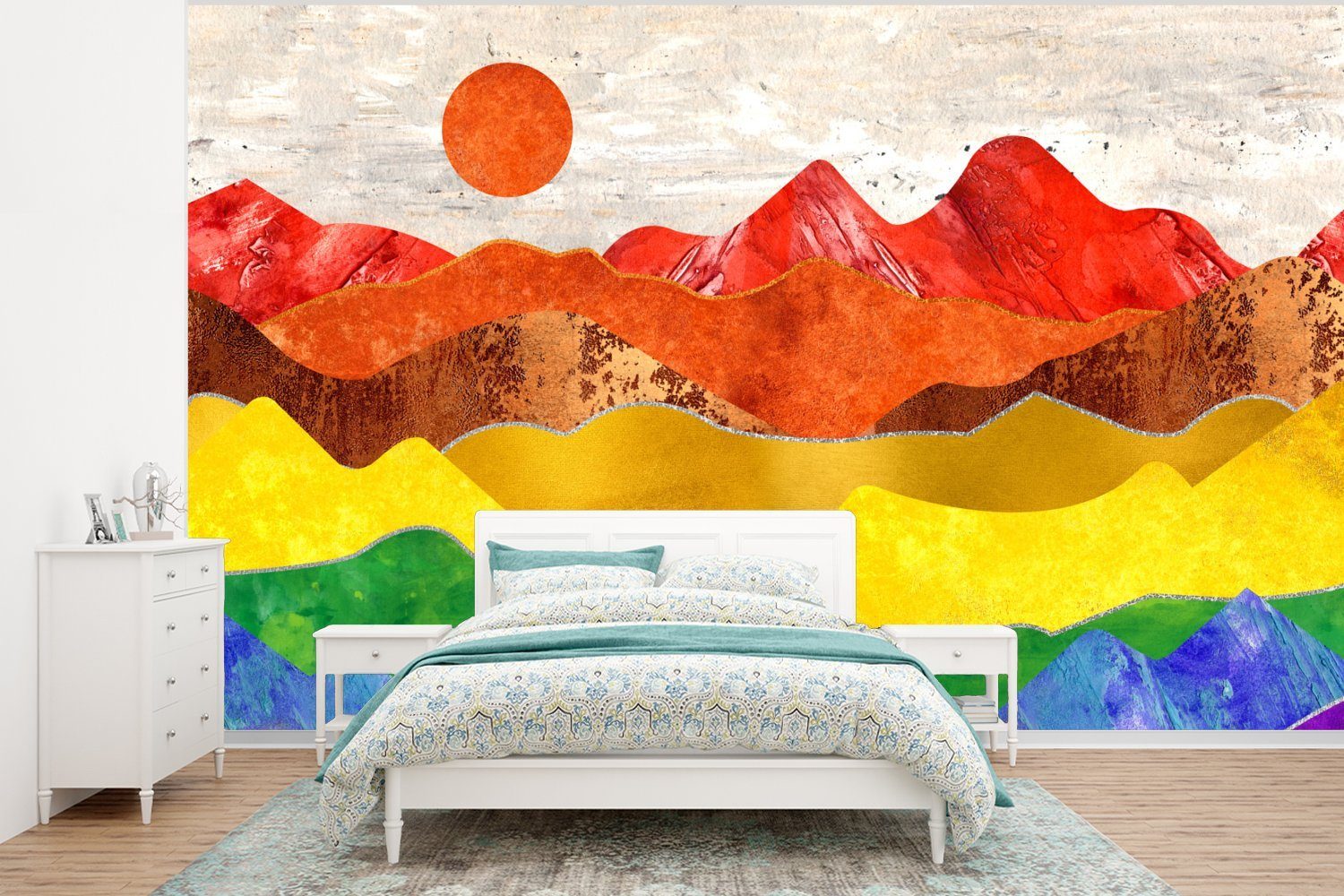 MuchoWow Fototapete Stolz - Regenbogen - Marmor, Matt, bedruckt, (6 St), Wallpaper für Wohnzimmer, Schlafzimmer, Kinderzimmer, Vinyl Tapete