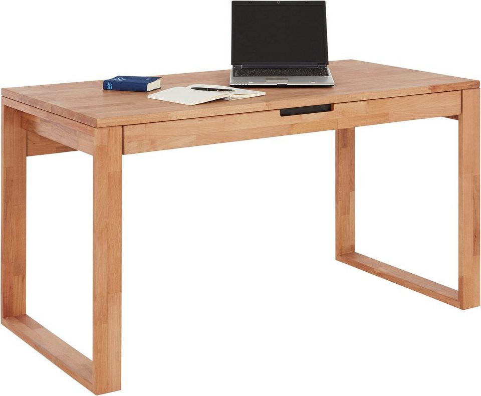 TaBoLe Möbel Schreibtisch Ema (mit oder ohne Rollcontainer), Komplett aus  Massivholz Kernbuche, Tischplatte 140 x 70 cm