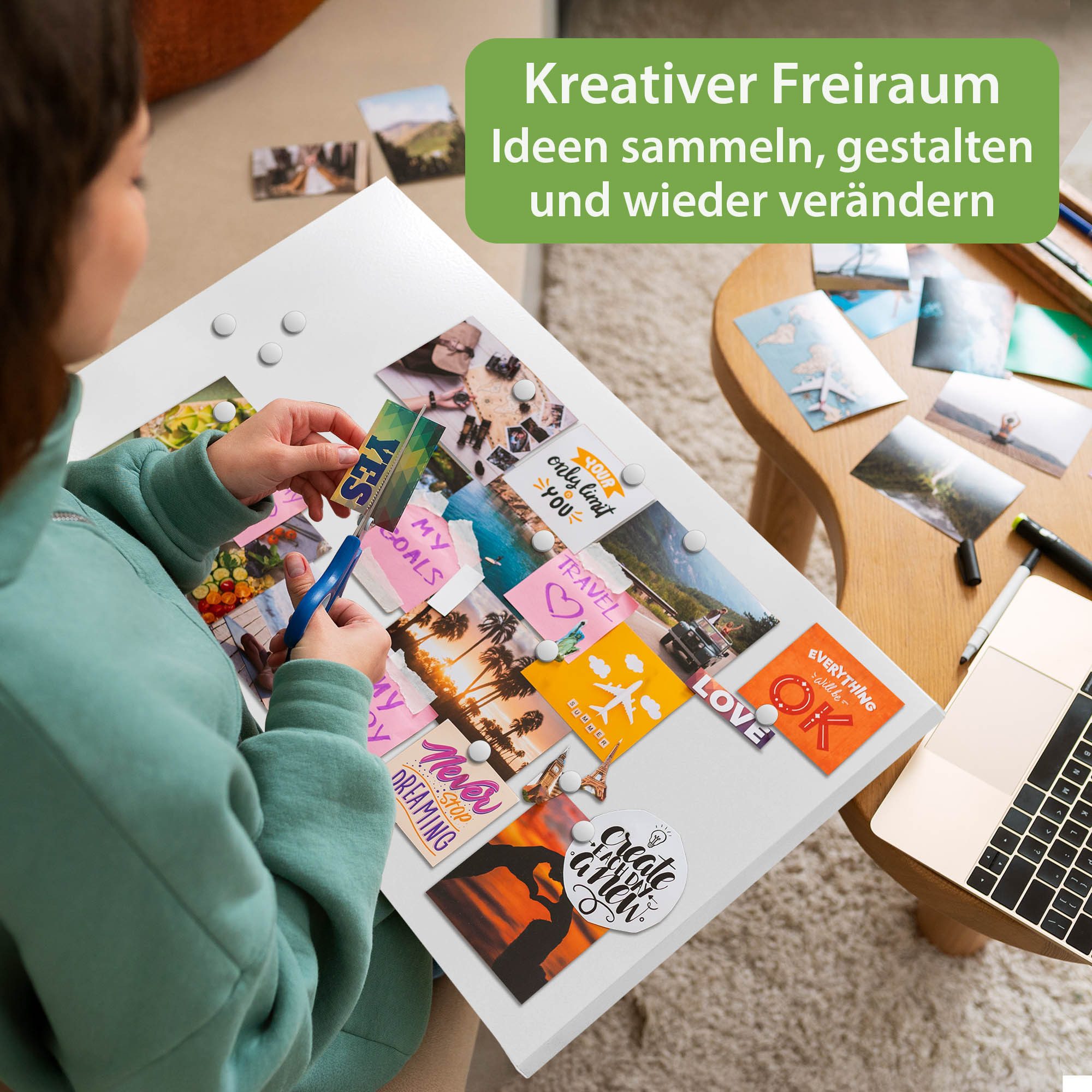 banjado Magnettafel aus Metall 78x37cm in schwarz, weiß oder grau, (mit Montagematerial und Magneten), magnetisch – Bild 4 von 5