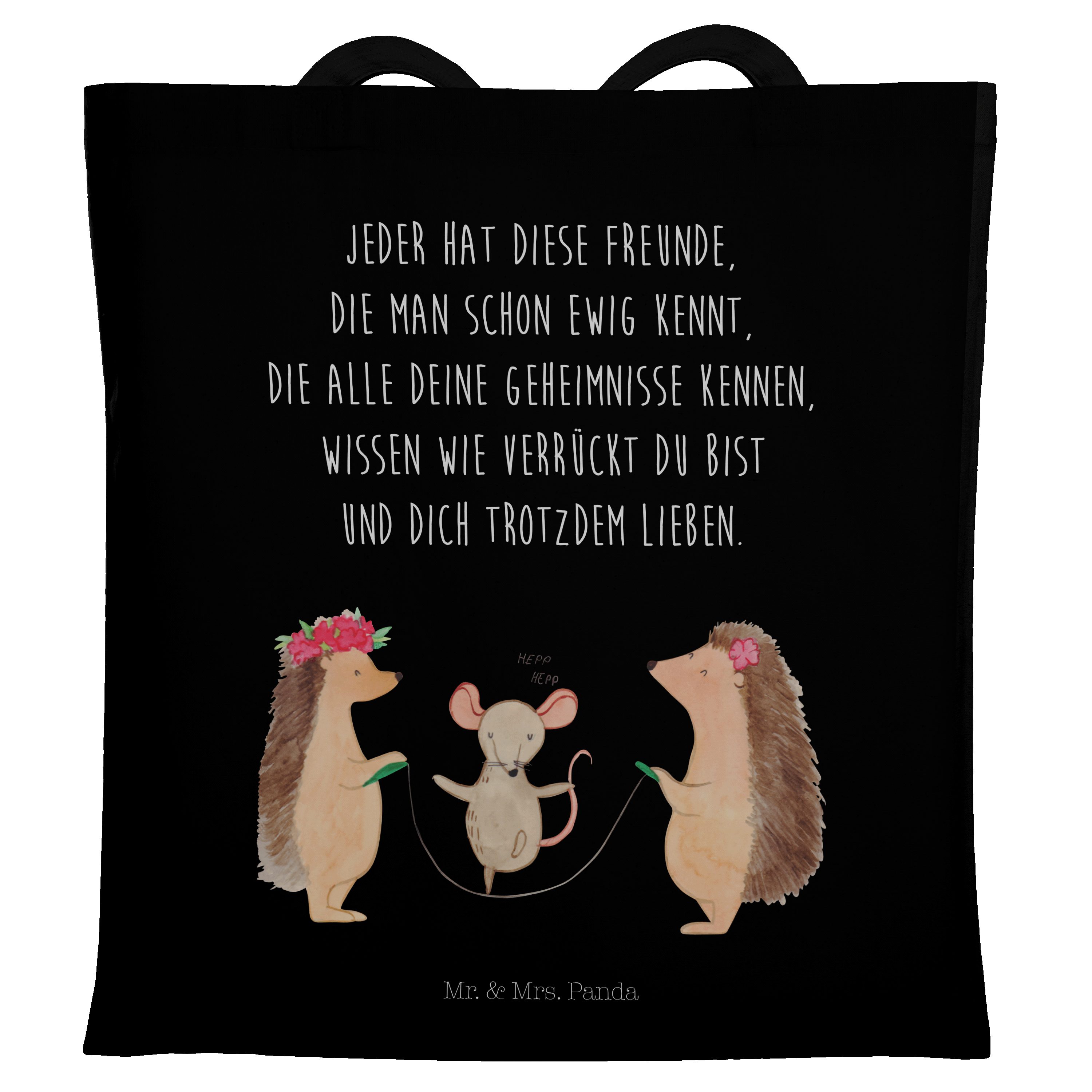 Mr. & Mrs. Panda Tragetasche Igel Seilhüpfen - Schwarz - Geschenk, Kindergarten, Maus, lustige Spr (1-tlg)