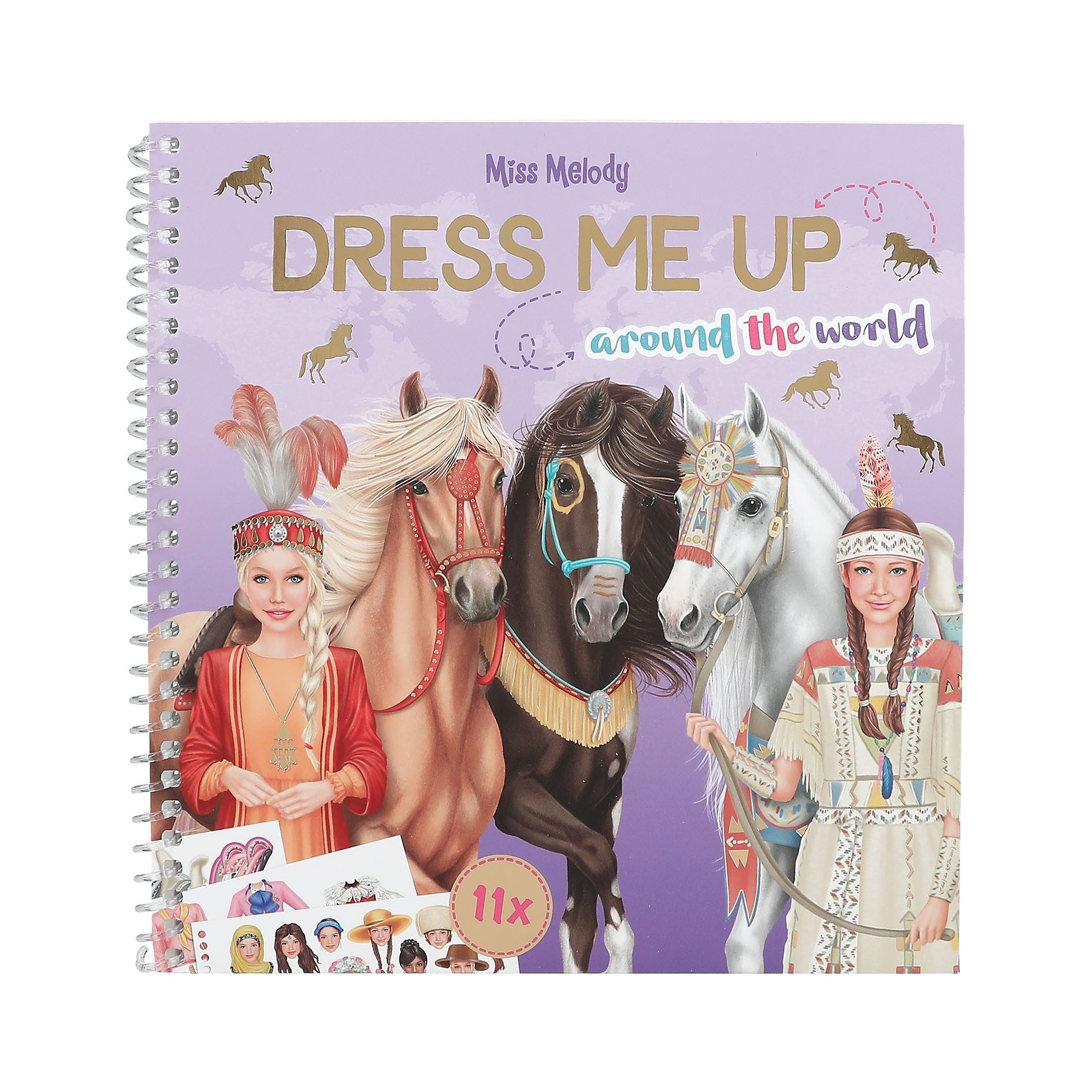 Depesche Schmuckset Stickerbuch Miss Melody Dress Me Up Around The World, 24 Seiten, 11 Stickerbogen, Pferde-Motive gestalten