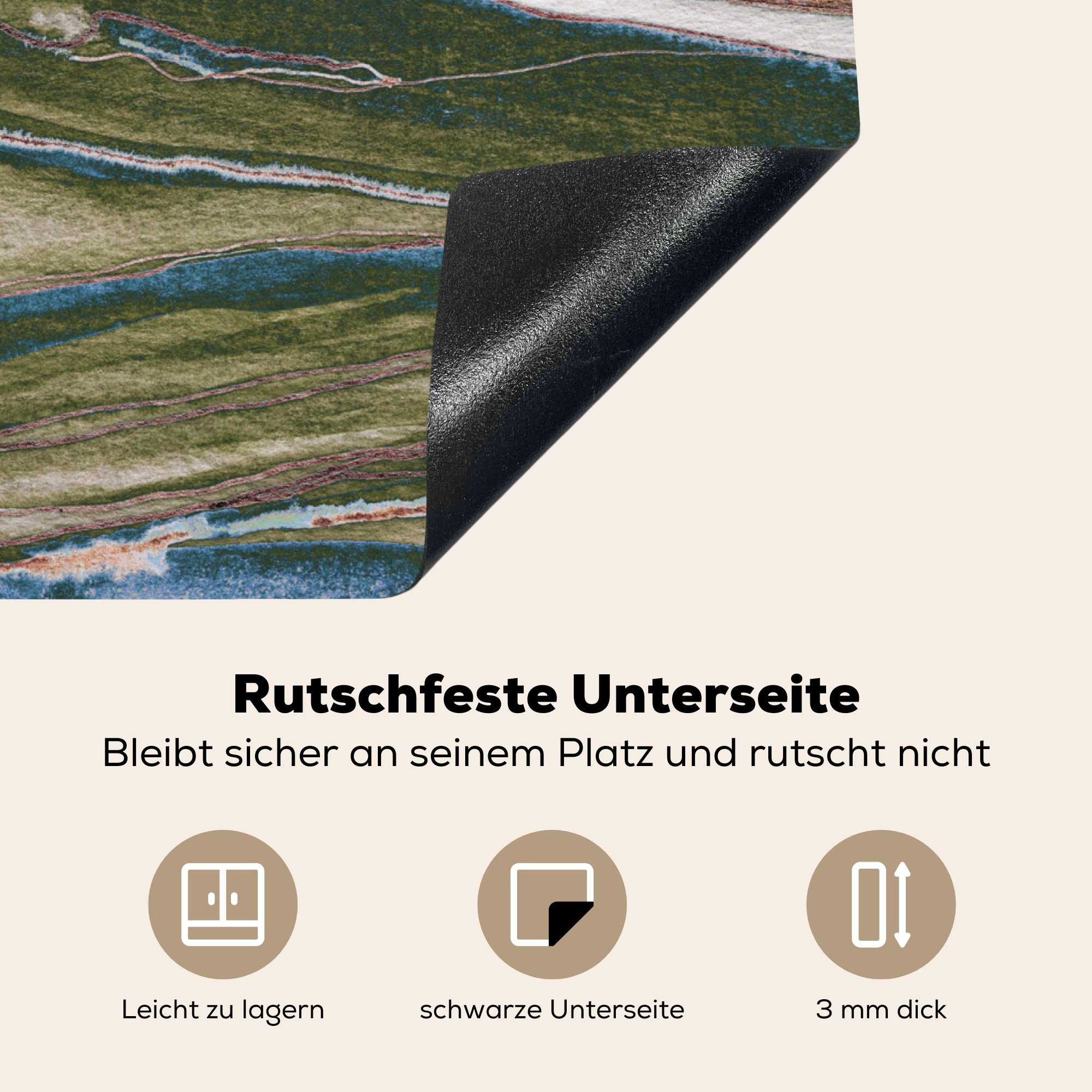 MuchoWow Herdblende-/Abdeckplatte Abstrakt - - Hügel tlg), nutzbar, (1 Grün- - Vinyl, Arbeitsfläche 60x52 cm, Mobile Natur Kunst, Ceranfeldabdeckung