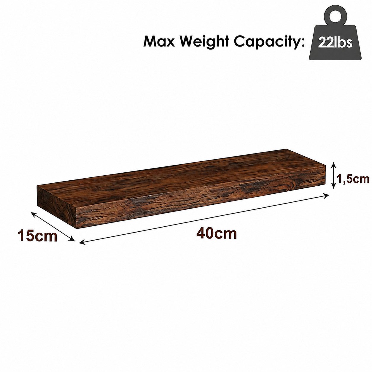 GLIESE POWER Küchenregal Wandregal 40x15 cm – Vintage, 3er-Set, für Küche, Bad & Wohnzimmer, 3er-Set Wandregal – Vintage, 10 kg Tragkraft, MDF & Stahl. – Bild 4 von 5