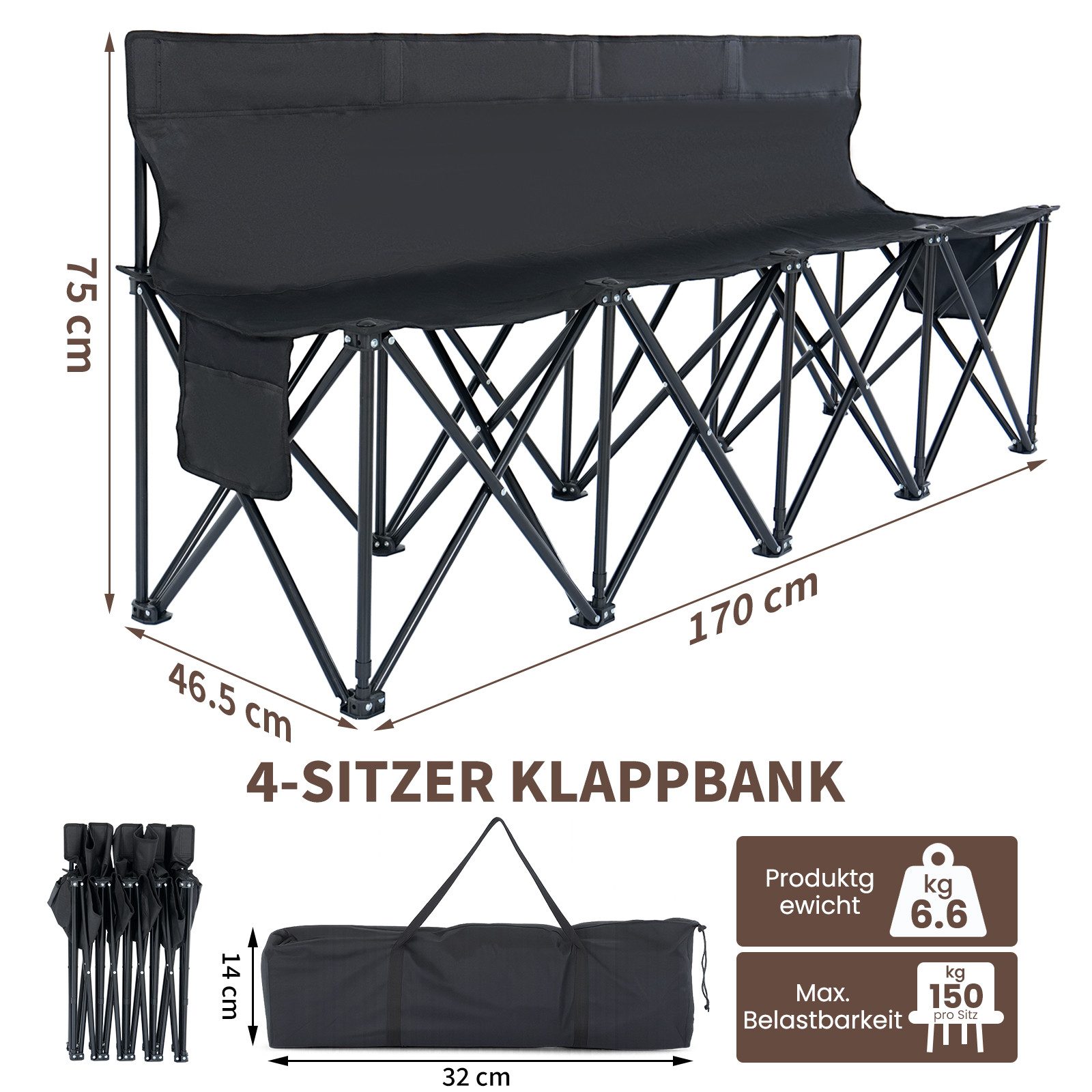 Meulbaty Klappstuhl 4/6-Sitzer-Klappbank mit Rückenlehne für günstig online kaufen