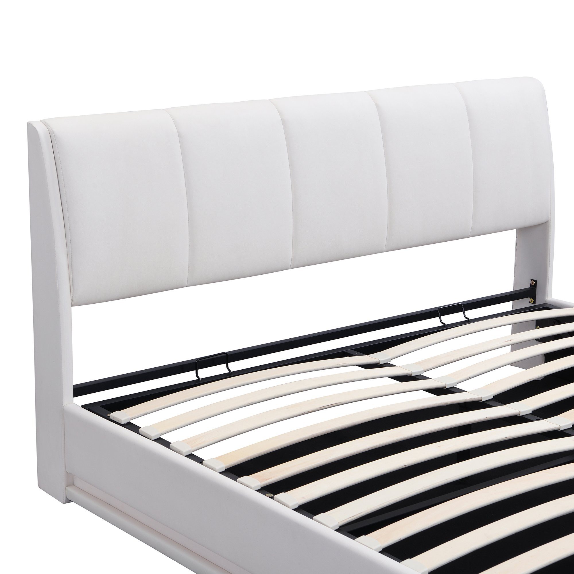 Boxspringbett (Doppelbett 180 x 200 cm mit Lattenrost und LED Beleuchtung), Polsterbett inkl. Hydraulisch anhebbarer Bettstauraum, Kunstleder