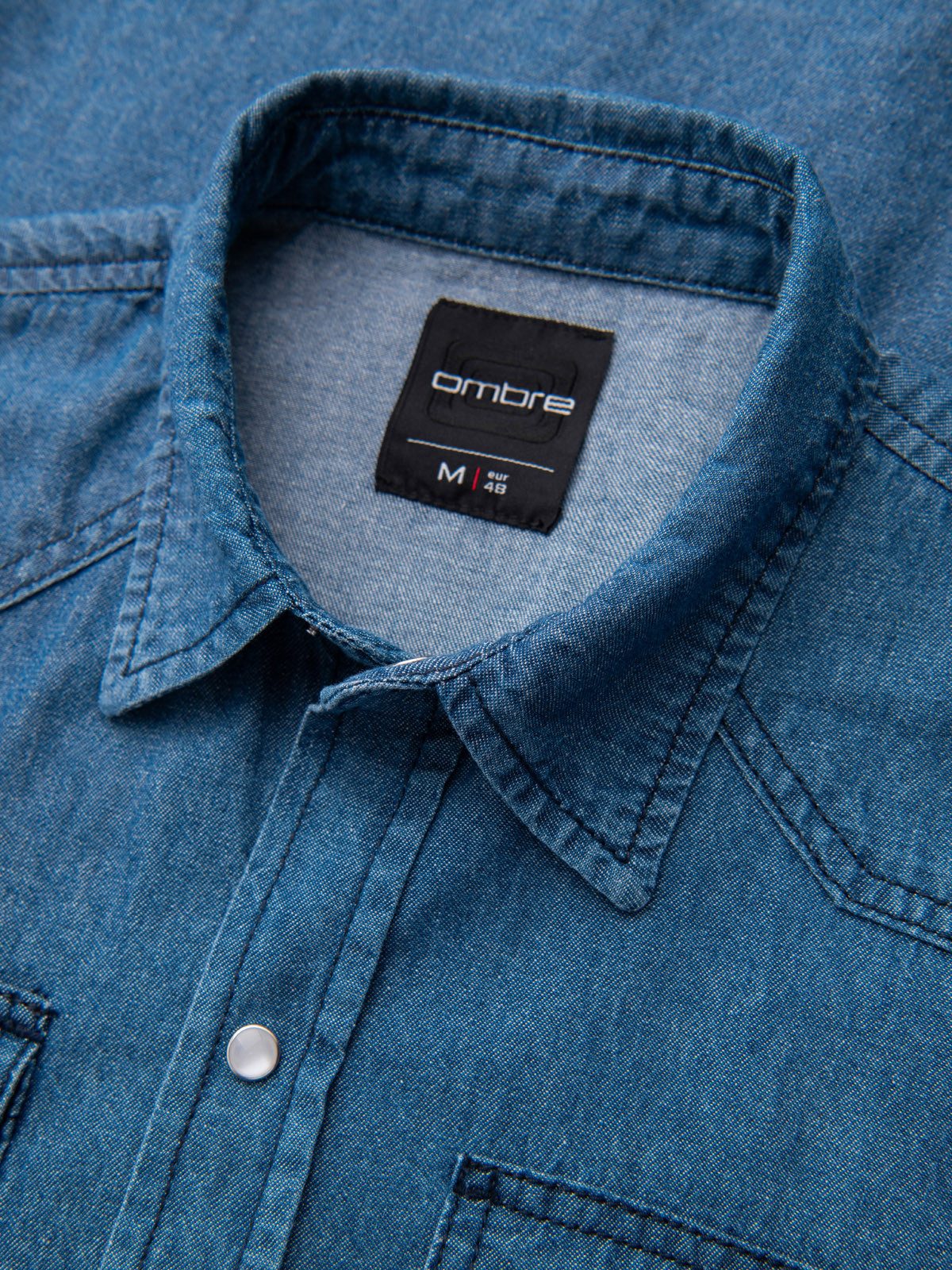OMBRE Langarmhemd Jeanshemd mit Druckknöpfen und Brusttaschen