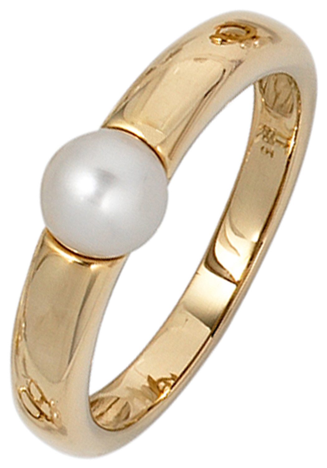 JOBO Perlenring Goldring, 585 Gold mit einer Perle 5,5 mm