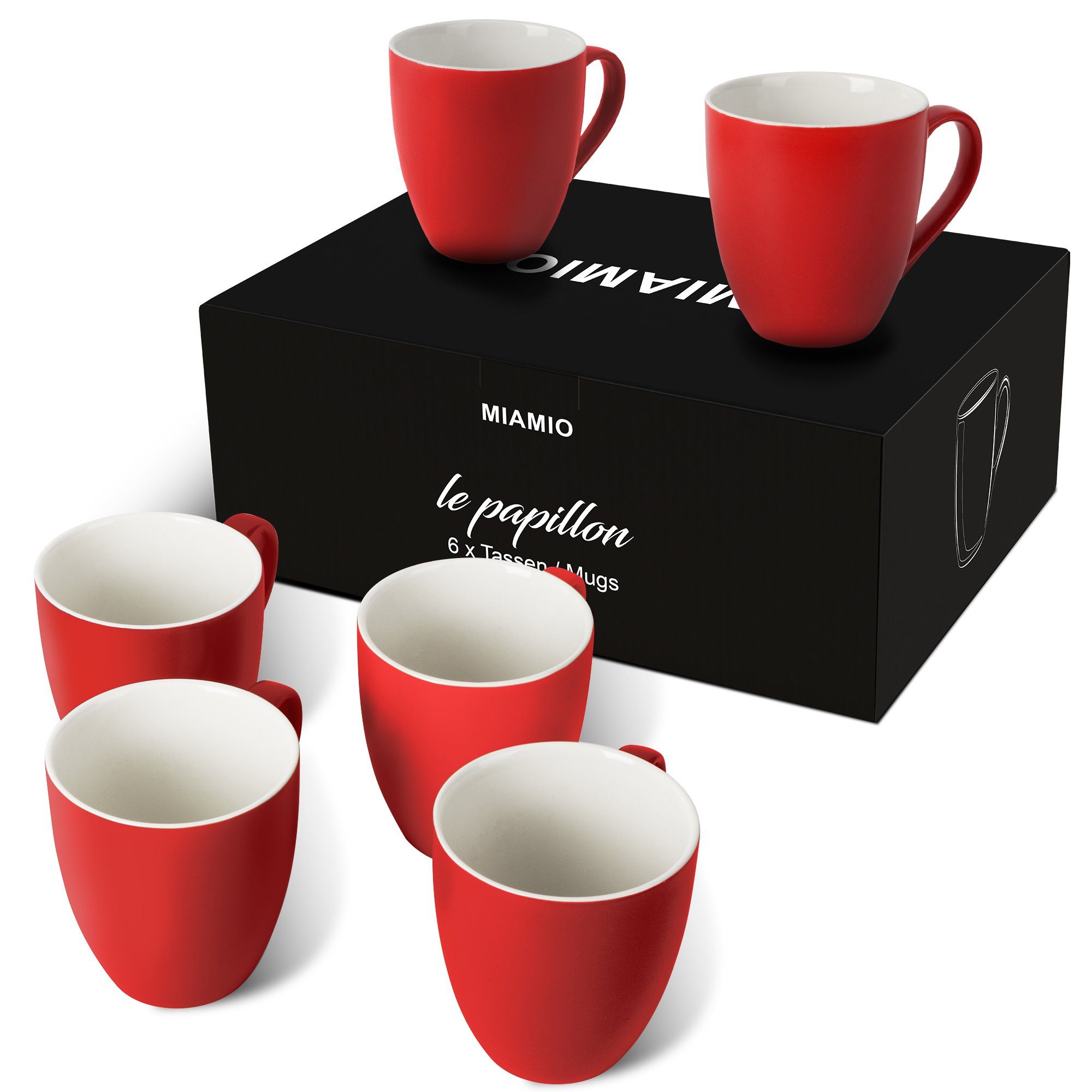 MiaMio Tasse Kaffeetassen Set Le Papillon Kollektion (Außen Farbig) rot