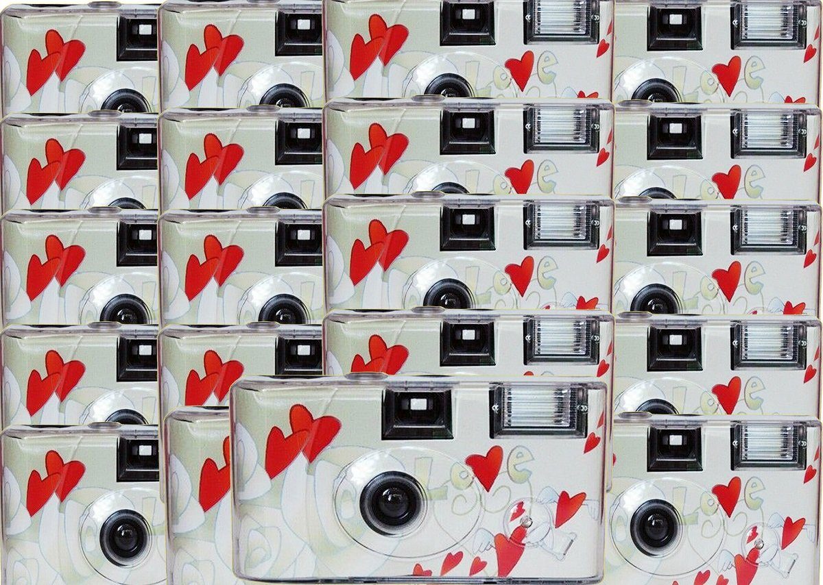 Photo Porst 20x Einwegkamera fliegende Herzen weiß MHD 12.2025 Einwegkamera