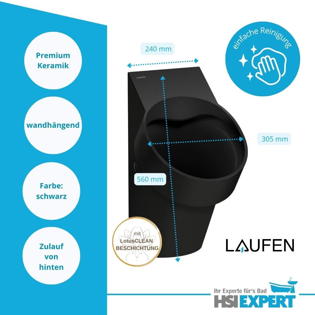 Laufen Urinal Laufen Urinal VAL schwarz spülrandlos mit Deckel, Keramik, je nach Vorwandelement, Abgang verdeckt hinten, (Komplettset, Komplettset), mit Beschichtung