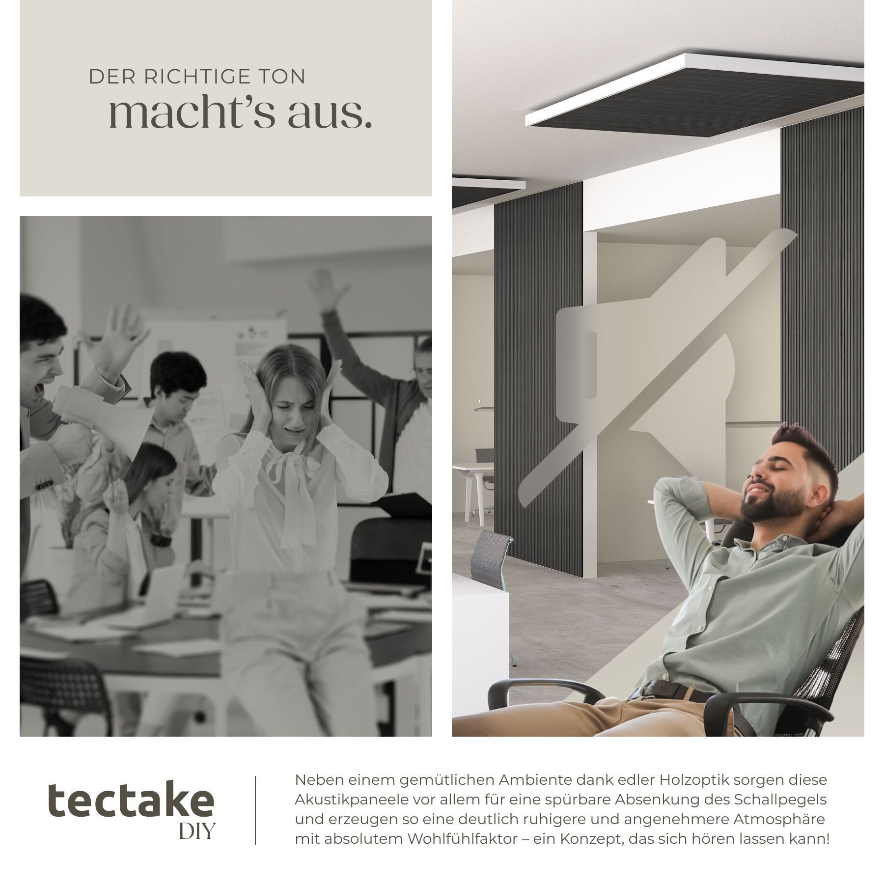 tectake Wandpaneel 3D Akustikplatte 110x50 cm Echtholzfurnier schallabsorbierend Filz, BxL: 50x110 cm, (Akustikpaneele Wand Sonic Wall IV, 8-tlg., in Eiche schw – Bild 5 von 5