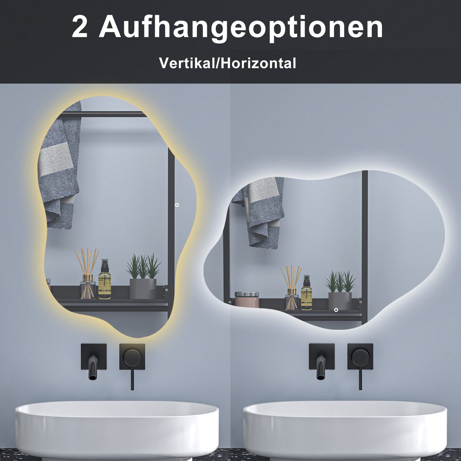 Aica Sanitär Badspiegel Asymmetrische Dekospiegel Badezimmerspiegel Dimmbar mit Antibeschlag – Bild 5 von 5