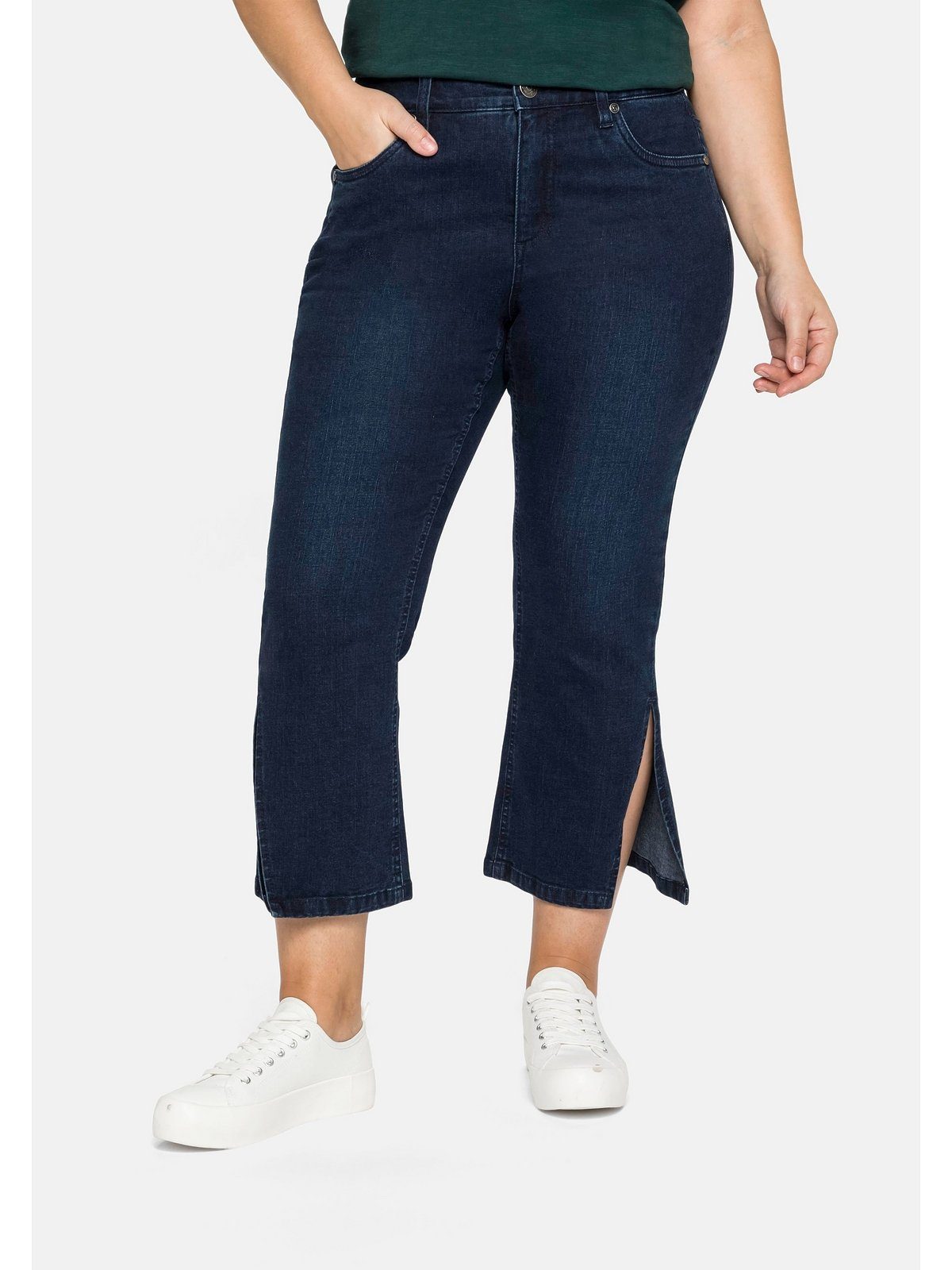 Sheego Bootcut-Jeans Große mit Größen 7/8-Länge geschlitztem Saum hoch in