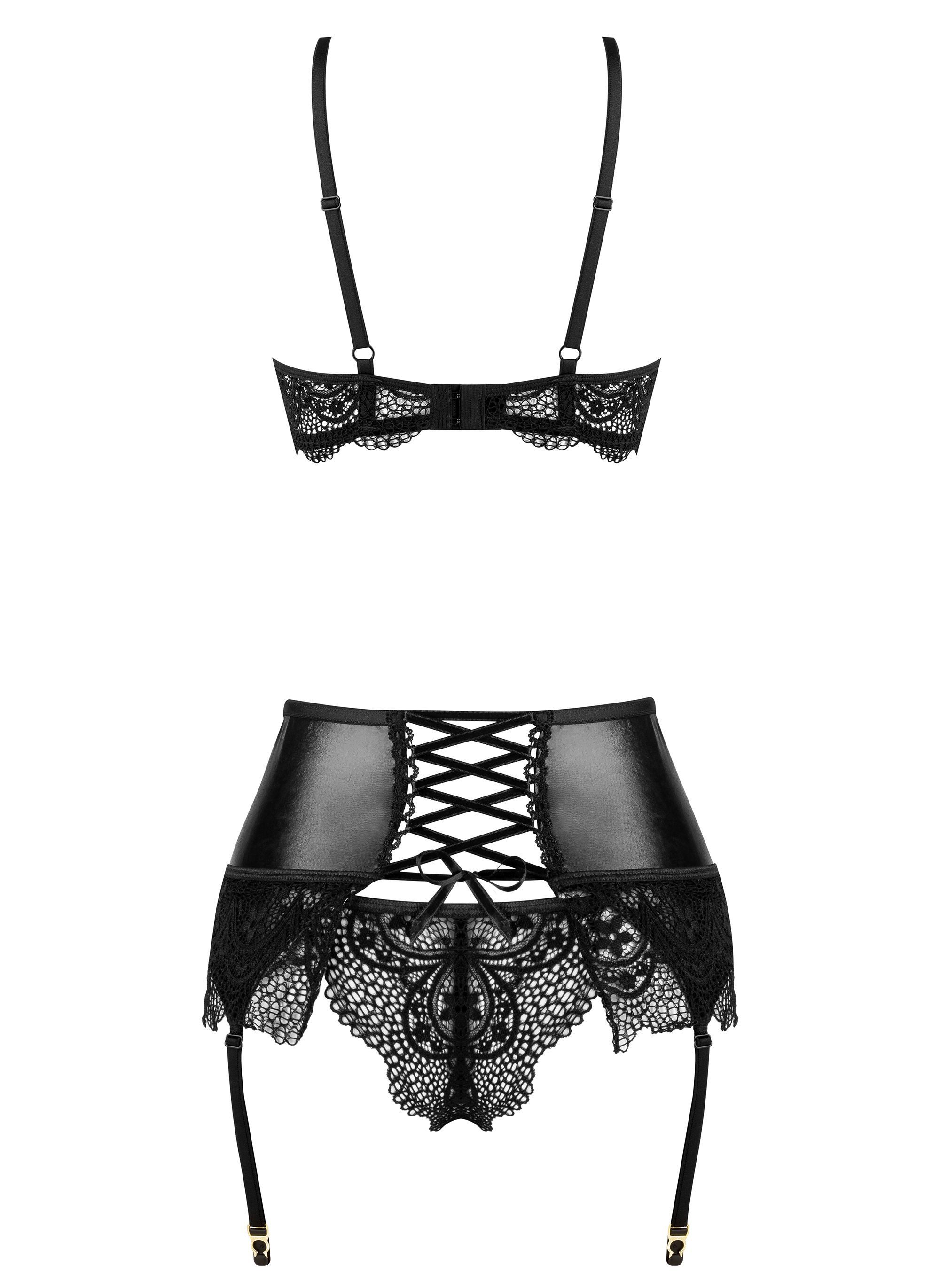 Beauty Night Fashion Set: Bügel-BH Straps-Set Noir-Fantasy schwarz BH Strumpfgürtel (Set)