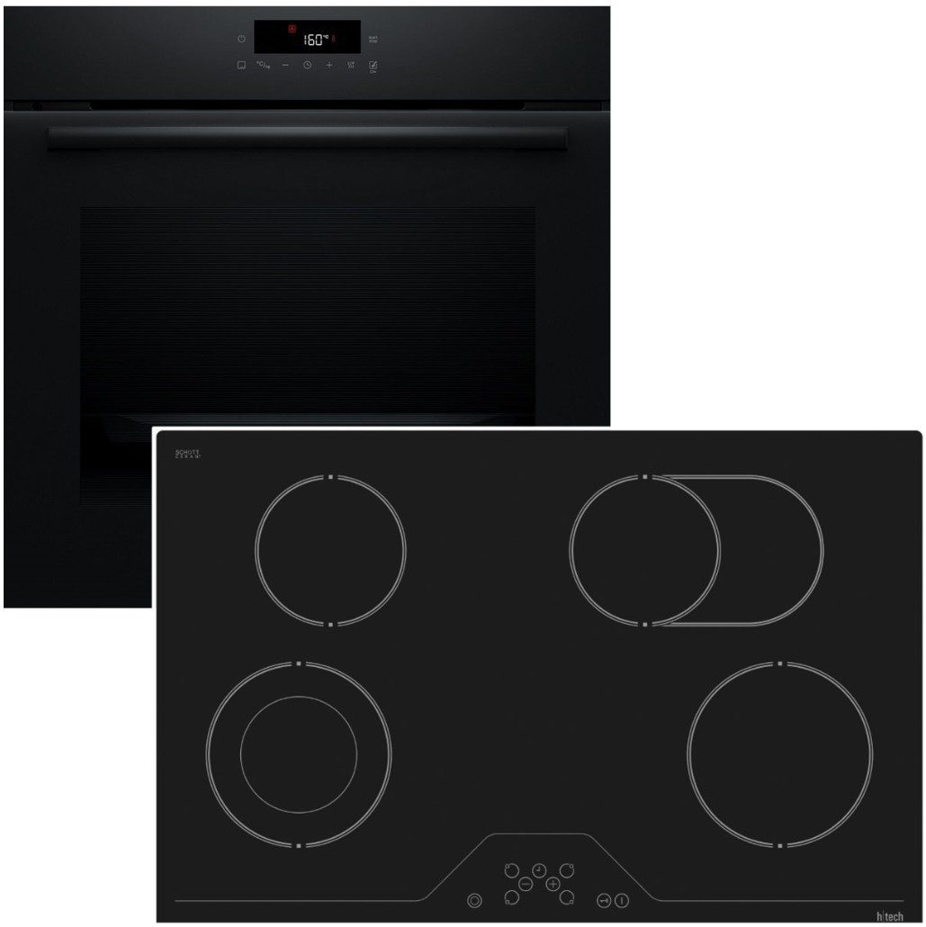 BOSCH Backofen-Set Kochfeld Pyrolyse 3D Heissluft Glaskeramik Bräterzone rahmenlos htech, mit Nein, Pyrolyse-Selbstreinigung Hydrolyse