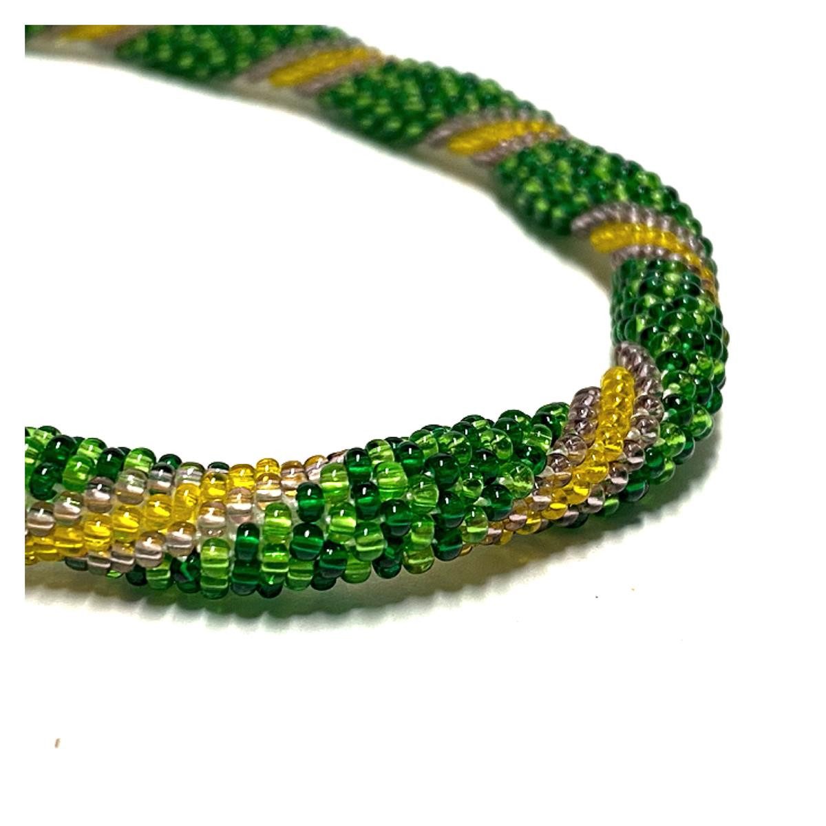 Kette ohne Anhänger tolle Häkelkette grün / gelb mit 925 Silber Verschluß 39 cm Handarbeit