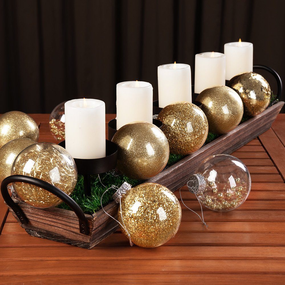 Casaria Ø6cm 24tlg Kunststoff Weihnachtsbaumkugel, transparent gefüllt Christbaumkugeln Gold