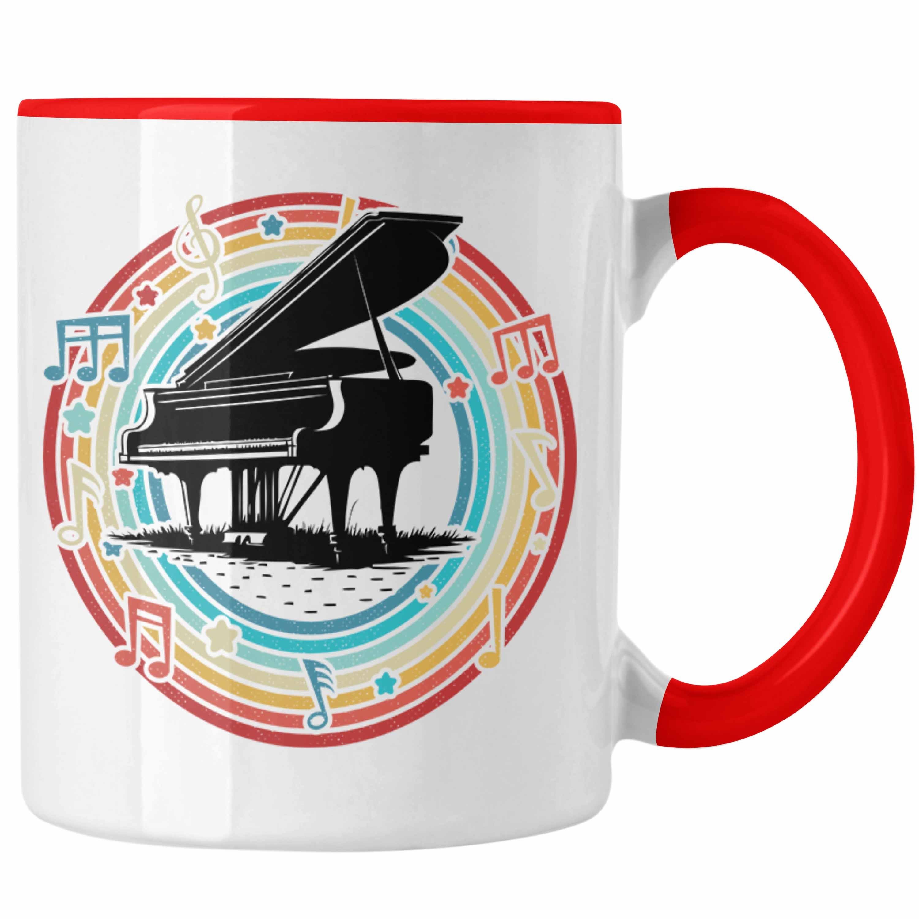 Trendation Tasse Piano-Spieler Tasse Geschenk Klavier Kaffee-Becher Geschenkidee Flügel Rot