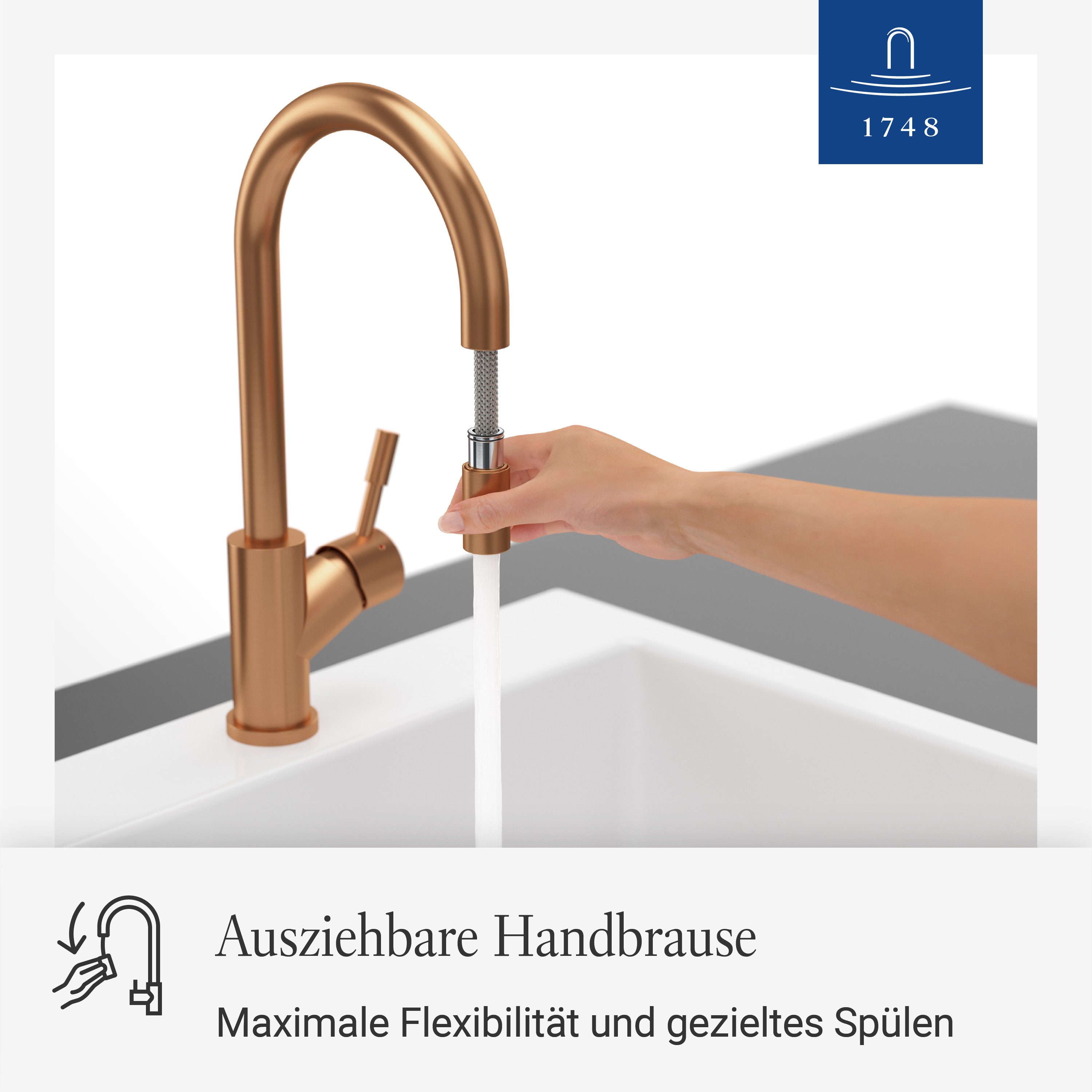Villeroy & Boch Küchenarmatur Umbrella Flex ausziehbare Handbrause, 360° Schwenkbereich, Bronze