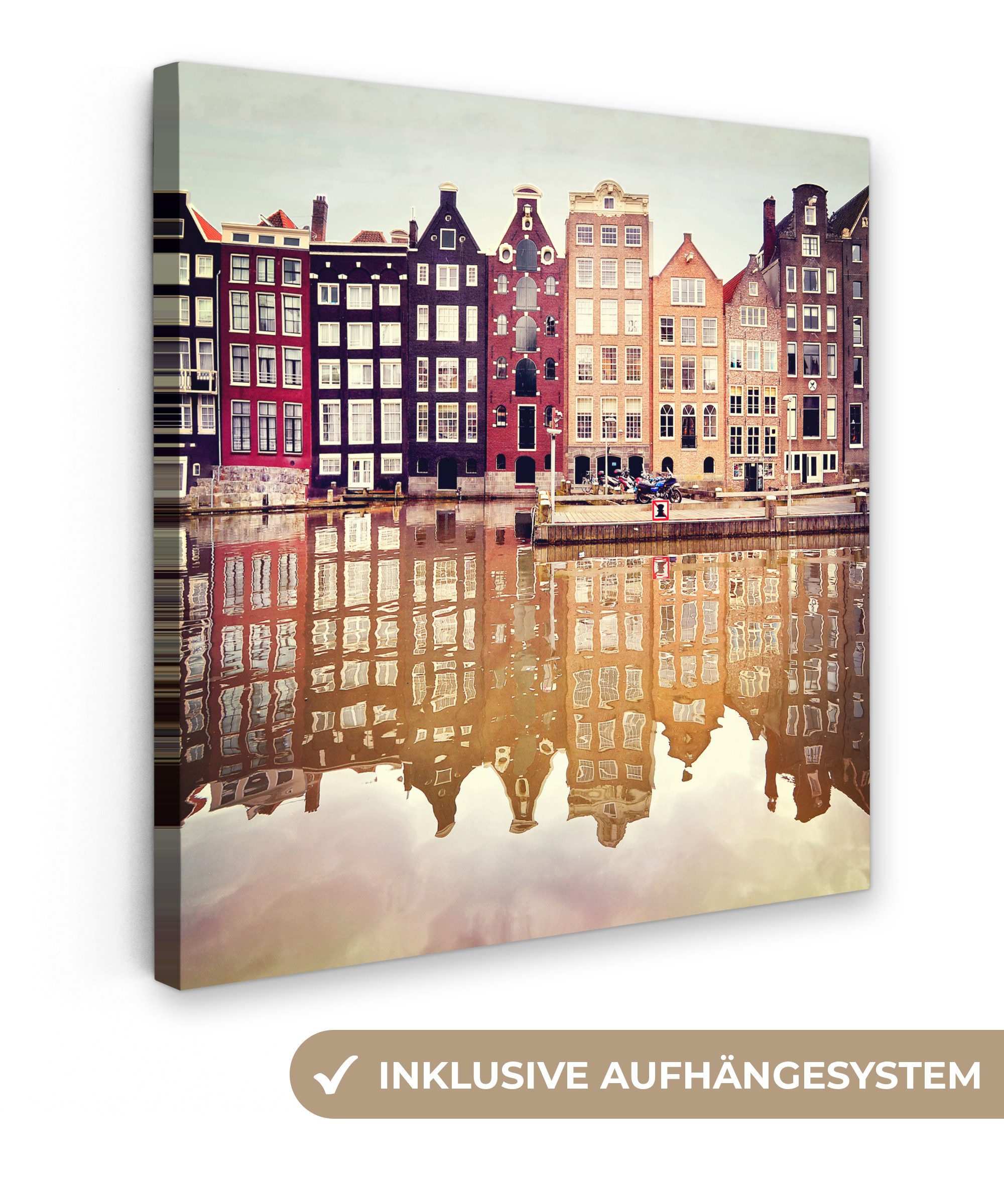 OneMillionCanvasses® Leinwandbild Amsterdam - Haus - Reflexion, Fotodruck (1 St), Wandbild, Deko Schlafzimmer Wohnzimmer Flur 20x20 cm
