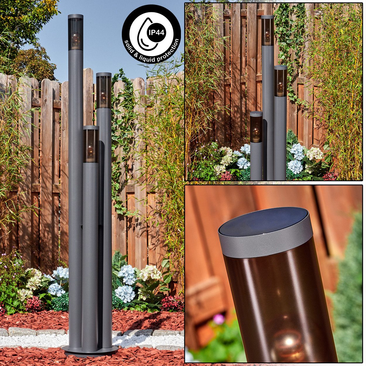 hofstein Pollerleuchte Außenwegeleuchte aus Metall/Kunststoff in Anthrazit/Rauch oder Weiß, ohne Leuchtmittel, moderne Wegeleuchte für Garten, Hof, Höhe 170 cm, 3 x E27, IP44