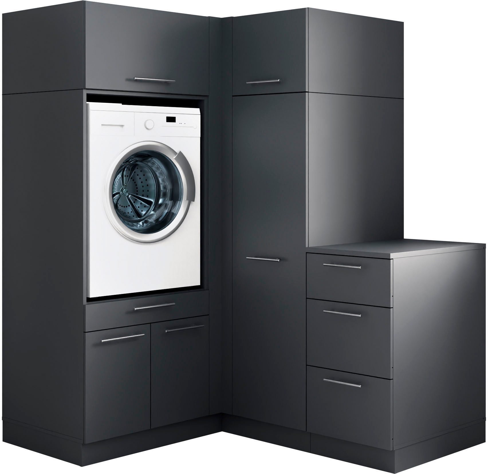 Laundreezy Mehrzweckschrank-Set Laundreezy, 5-tlg. Mehrzweckschrank-Set B/H/T 150/200/68 cm, (5-St), Breite 150 cm, Soft-Close-Funktion, höhenverstellbare Füße