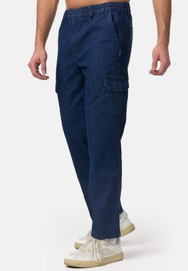 Egomaxx Cargohose Stretch Cargo Hose Straight Leg Pants mit Tunnelzug Schnürung 5175 in Blau