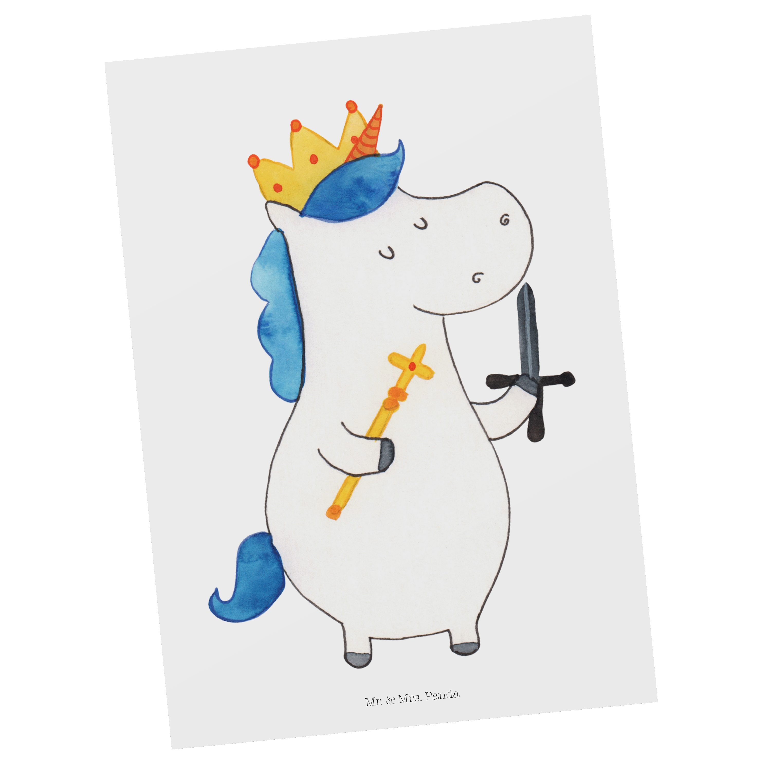 Mr. & Mrs. Panda Postkarte König - Schwert Einhörner, Geschenk, Weiß - Einhorn Geschenkkarte mit