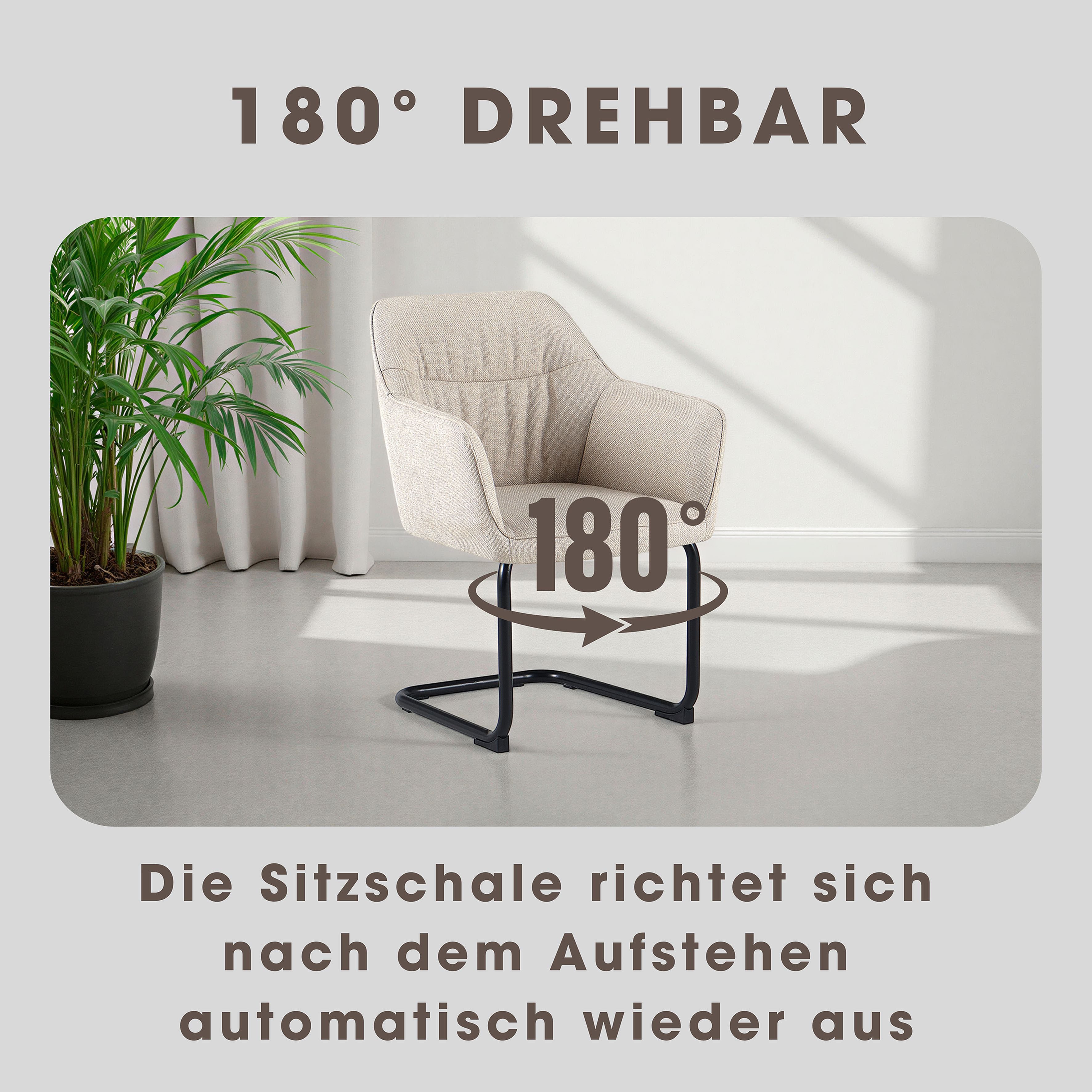 OTTO home Freischwinger Elba (Set, 2 St), gemütlicher Stuhl / Sessel, 180 Grad drehbar, Auto Return, Webstoff