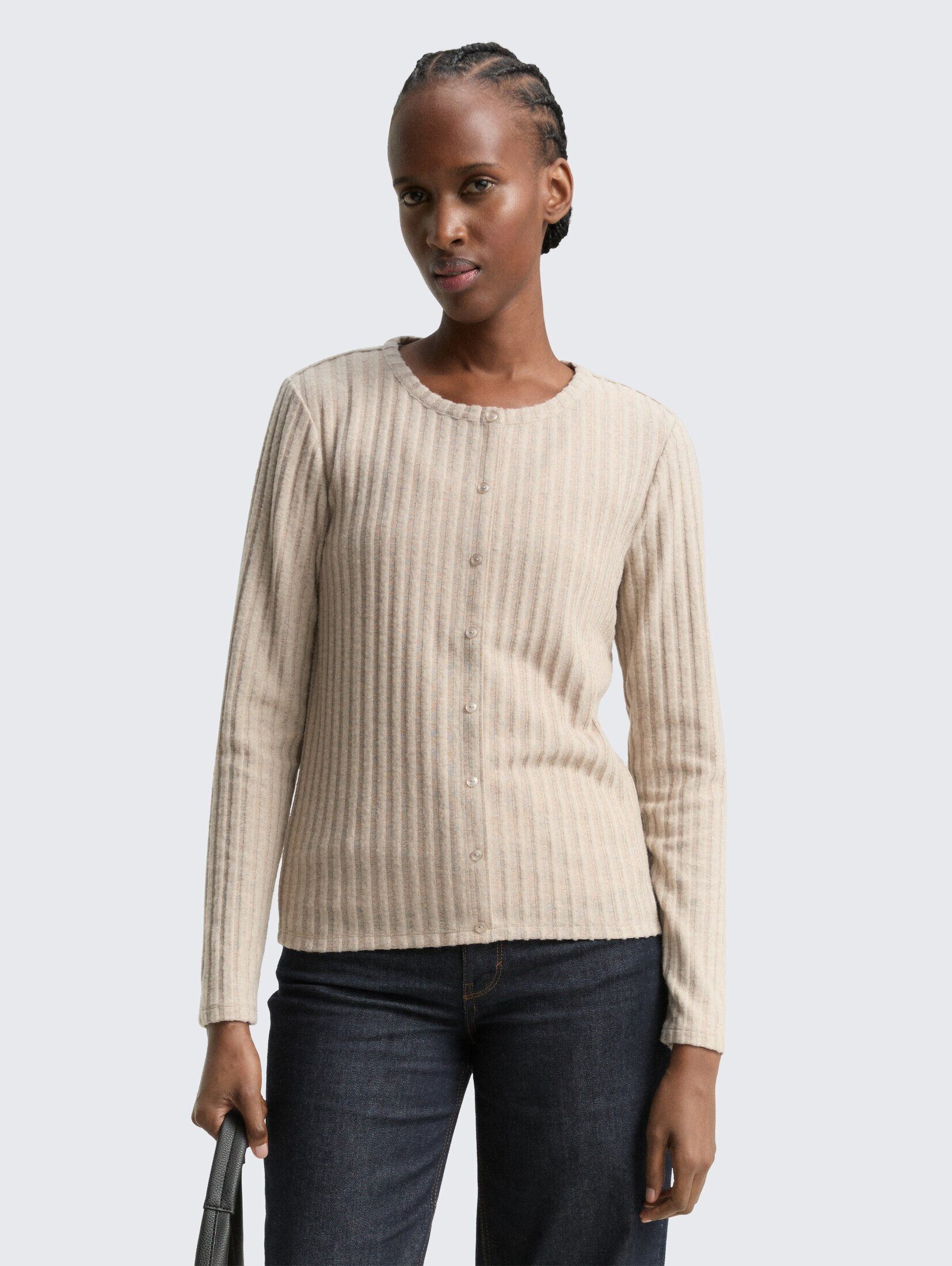 TOM TAILOR Denim Langarmshirt T-Shirt Slim Fit Langarmshirt mit Deko-Knopfl günstig online kaufen