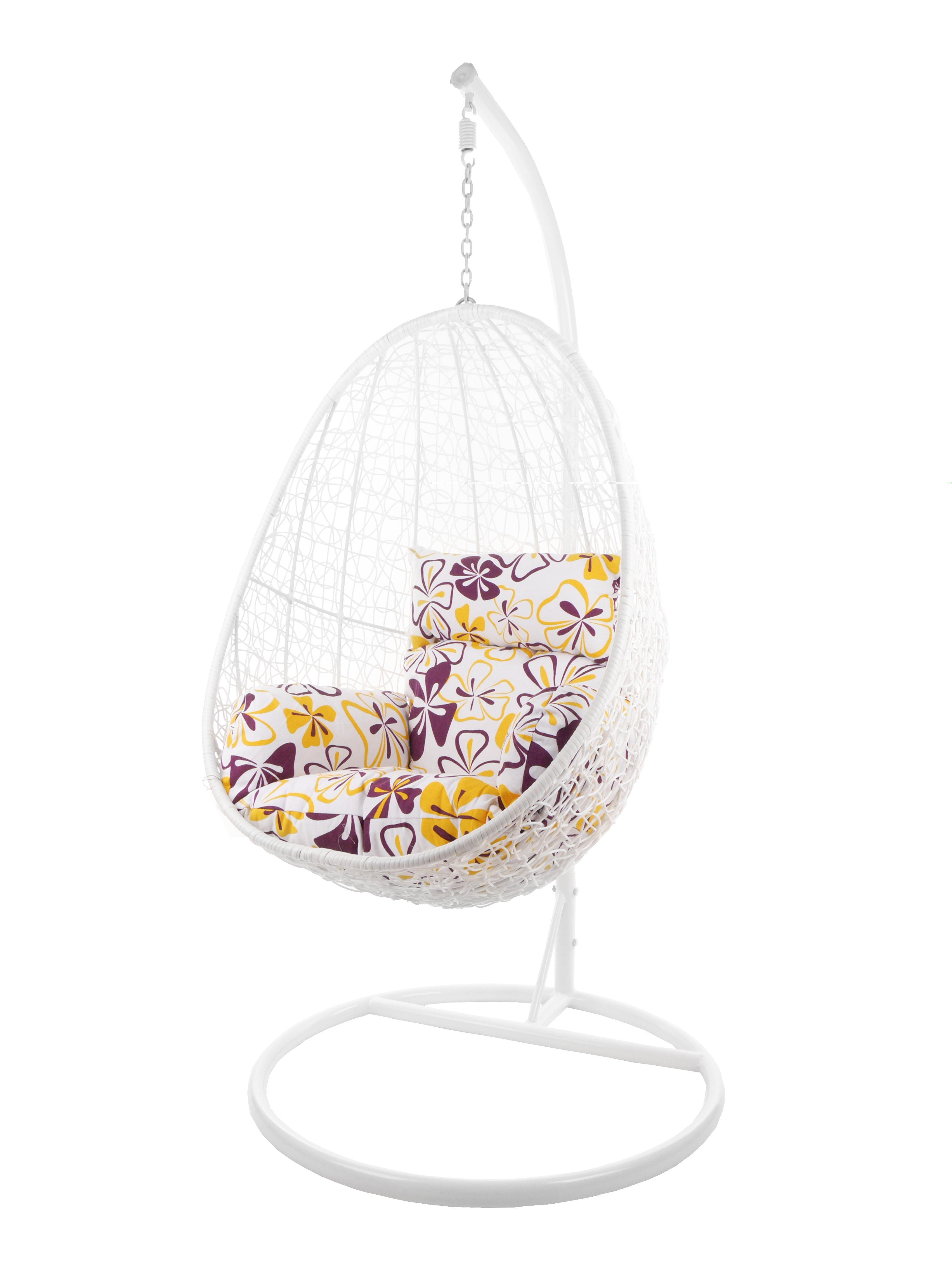 KIDEO Hängesessel Hängesessel CAPDEPERA weiß, Swing Chair mit Gestell und Kissen, Loungesessel, Hängesessel weiß blumenmuster (1085 flower love)