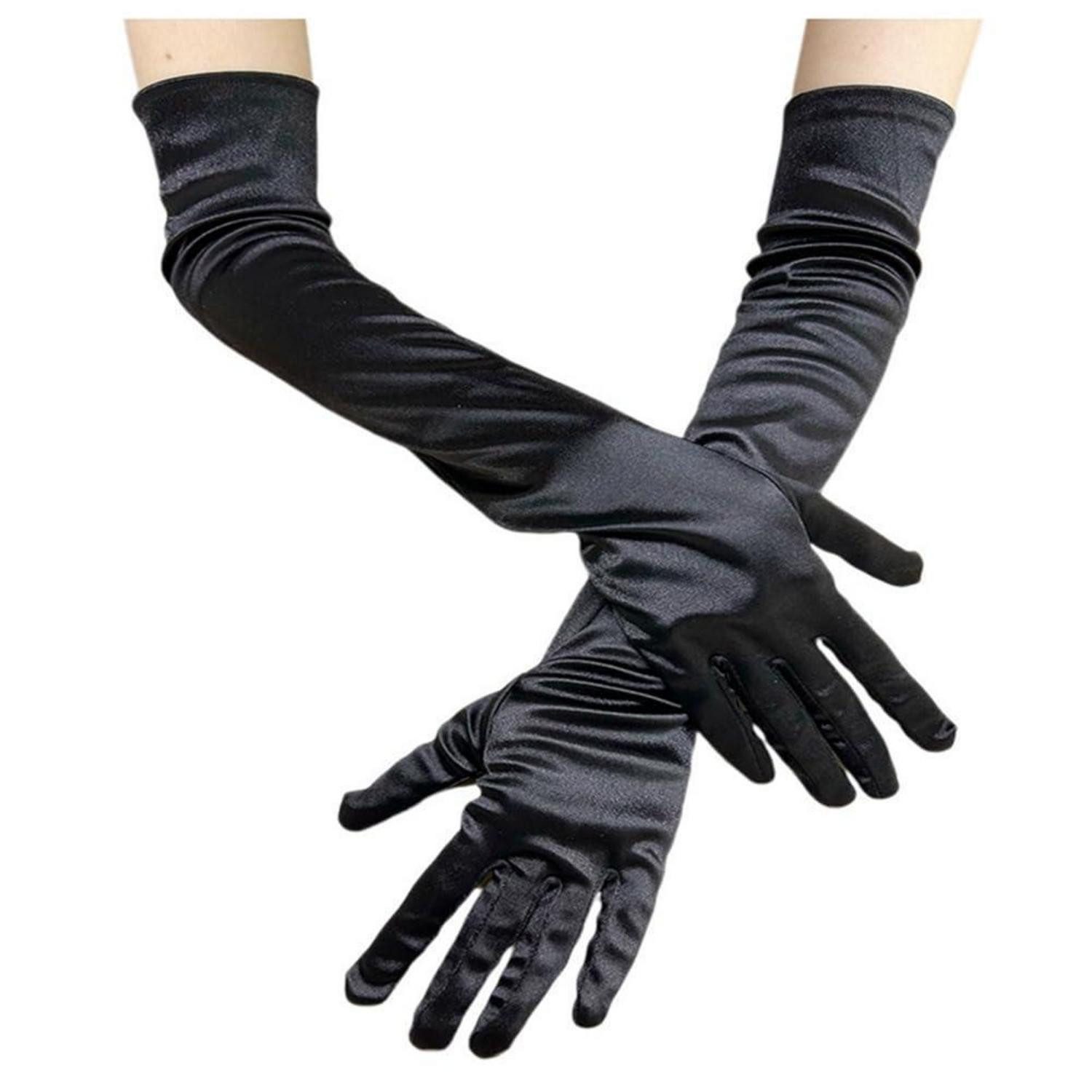 LuxusKollektion Abendhandschuhe Abendhandschuhe Damen Satin lang 55cm Opera Schwarz (1-St)