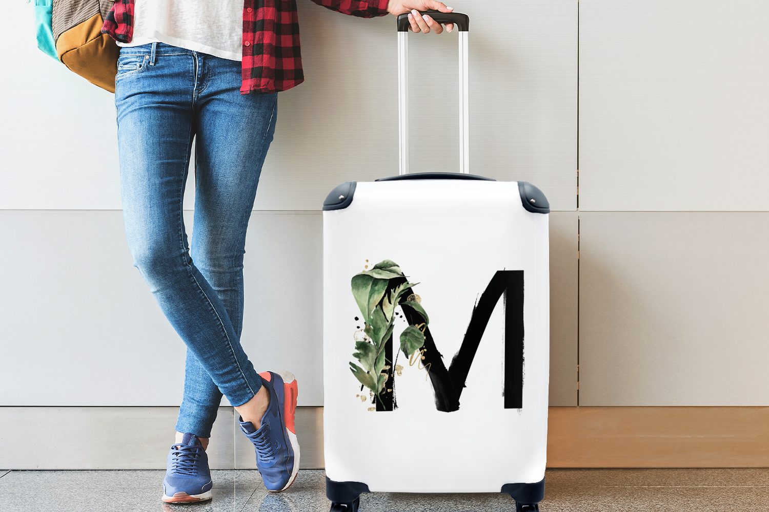 Reisekoffer Handgepäck Ferien, MuchoWow Buchstabe Blätter - Alphabet M, rollen, mit für Handgepäckkoffer Reisetasche Trolley, 4 Rollen, -