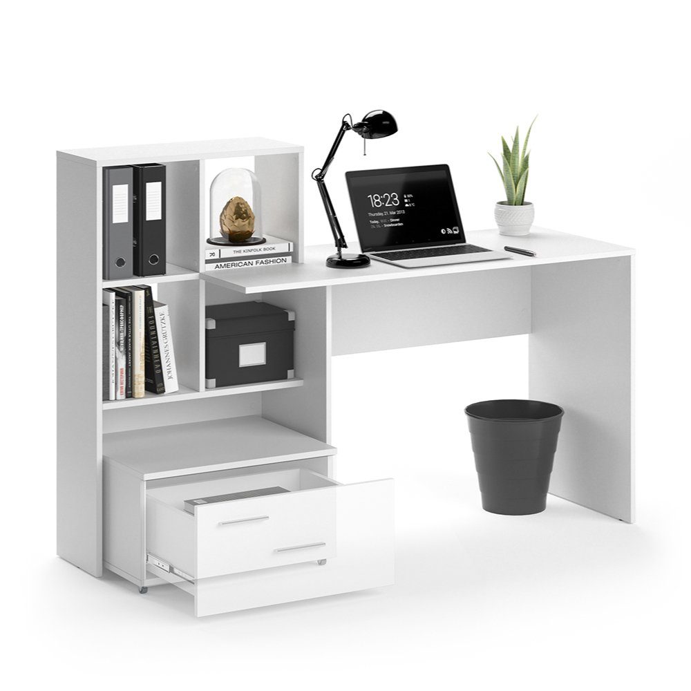 Arbeitstisch Computertisch LORIS Regal Schublade Schreibtisch Vicco Weiß Bürotisch