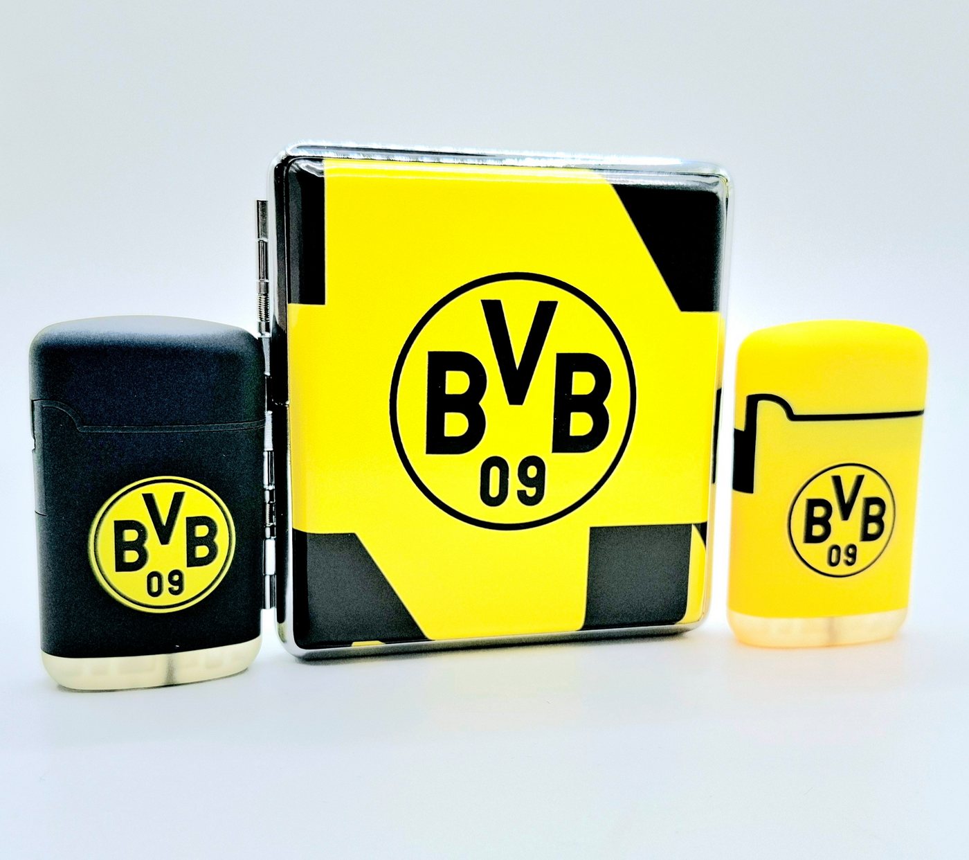 BVB Bogenetui Aufbewahrungsetui + Easy Torch Jet Sturmfeuerzeug gelb schwarz im Set, Offizielles Lizenzprodukt für BVB Fans