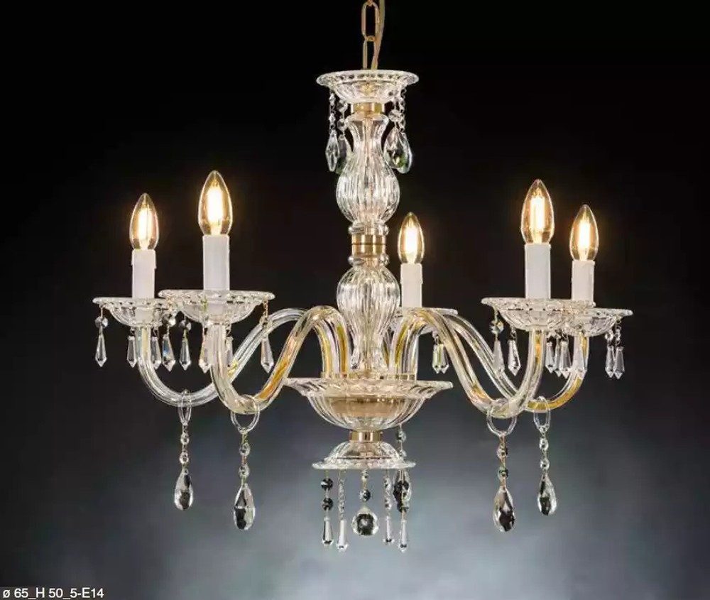 JVmoebel Kronleuchter Kristall-Deckenleuchte in Gold mit eleganten Hängedetails, Leuchtmittel wechselbar, Made in Europa