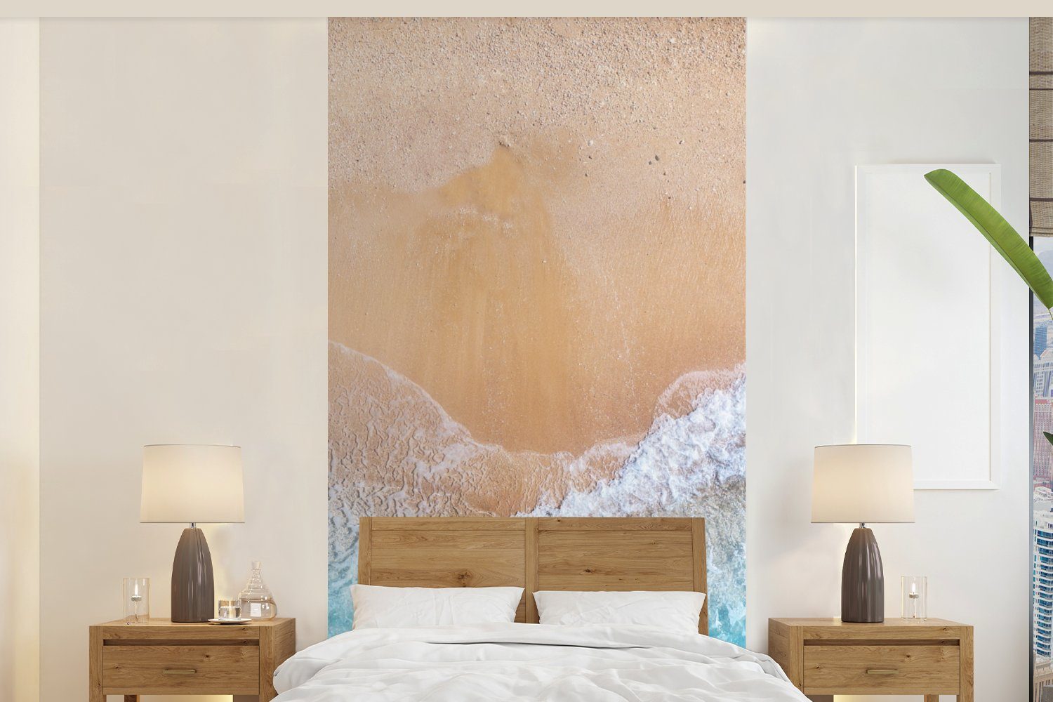 MuchoWow Fototapete Strand - Meer - Sand - Sommer - Blau - Wellen, Matt, bedruckt, (2 St), Vliestapete für Wohnzimmer Schlafzimmer Küche, Fototapete