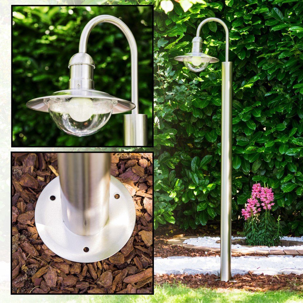 hofstein Außen-Stehlampe »Verna« Außenleuchte Stehleuchte aus Edelstahl in modernem Design, ohne Leuchtmittel, mit Lampenschirmen Glas, Gartenlampe mit E27, IP44