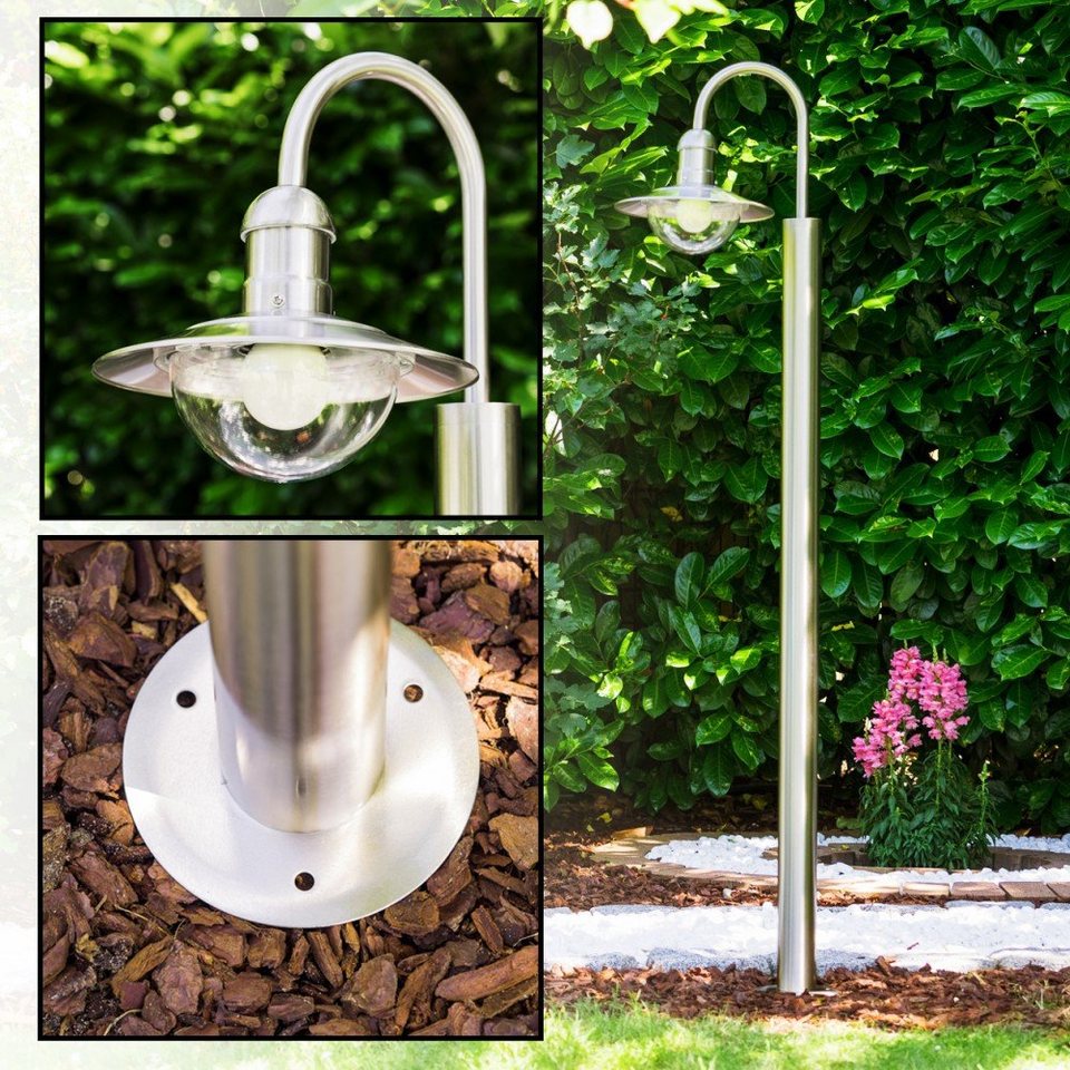 hofstein Außen-Stehlampe »Verna« Außenleuchte Stehleuchte aus Edelstahl in  modernem Design, ohne Leuchtmittel, mit Lampenschirmen Glas, Gartenlampe  mit E27, IP44