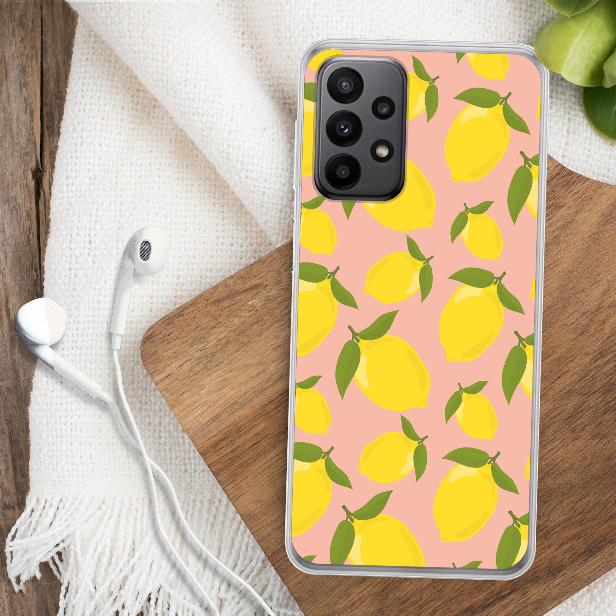 MuchoWow Handyhülle für Samsung Galaxy A23 5G Zitronen - Gelb - Rosa - Muster - Obst, Smartphone-Bumper, Print, Handy Schutzhülle Dünn