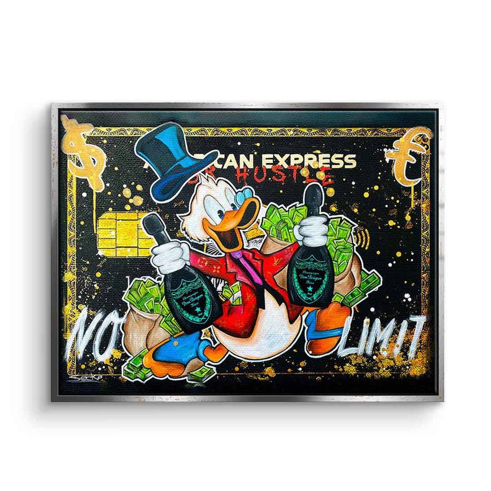DOTCOMCANVAS® Leinwandbild No Limit, Leinwandbild Dagobert Duck American Express No Limit comic Pop Art