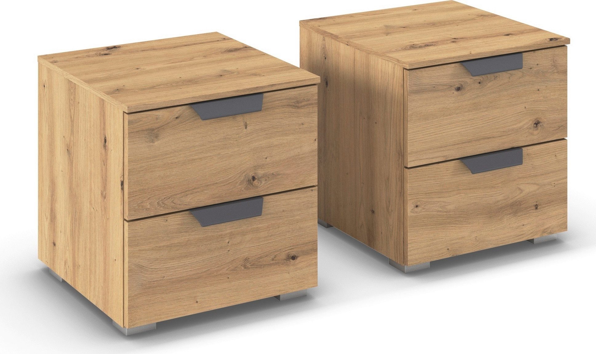 rauch Nachtkommode Nachttisch Nachtkonsole COSTA Set mit farblich passenden Metallgriffen (2 St., in 2 Griff-Farben, Breite je 40 cm), je zwei geräumige Schubladen MADE IN GERMANY
