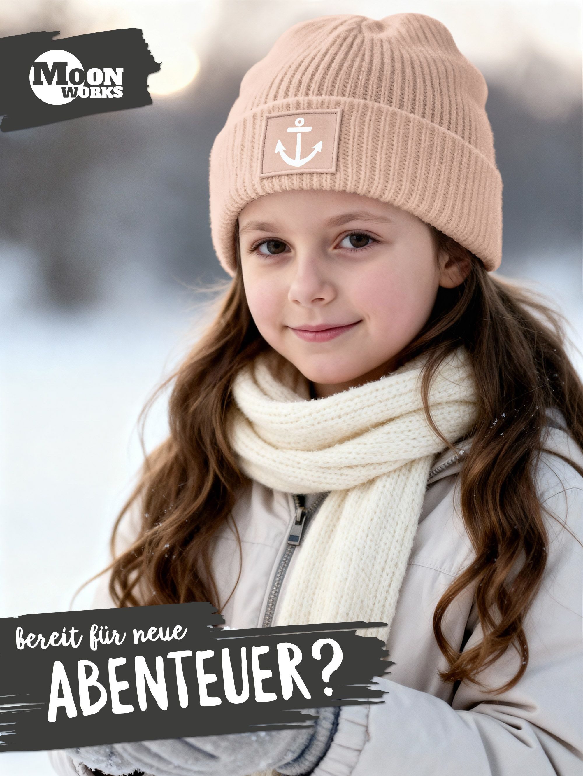 MoonWorks Beanie Kinder Beanie Mädchen Patch Anker Aufdruck Print Maritim Strickmütze