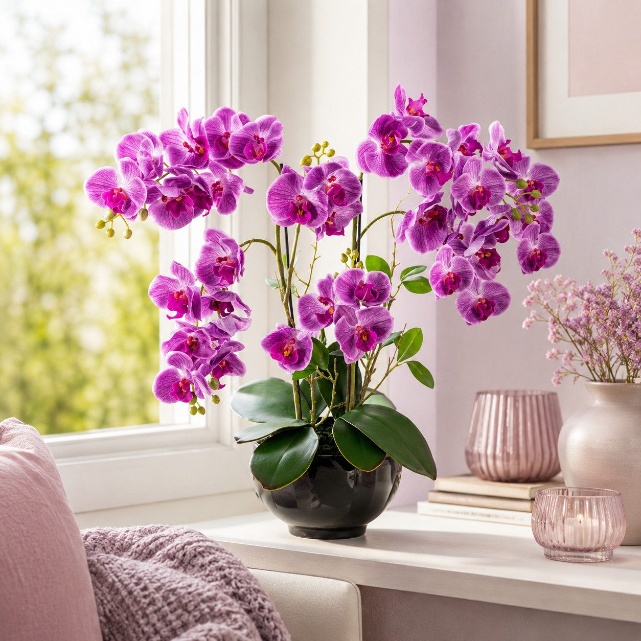 Kunstorchidee PASCH® XXL Orchidee künstlich wie echt (56cm) in Hochglanz-Keramiktopf Orchidee, PASCH