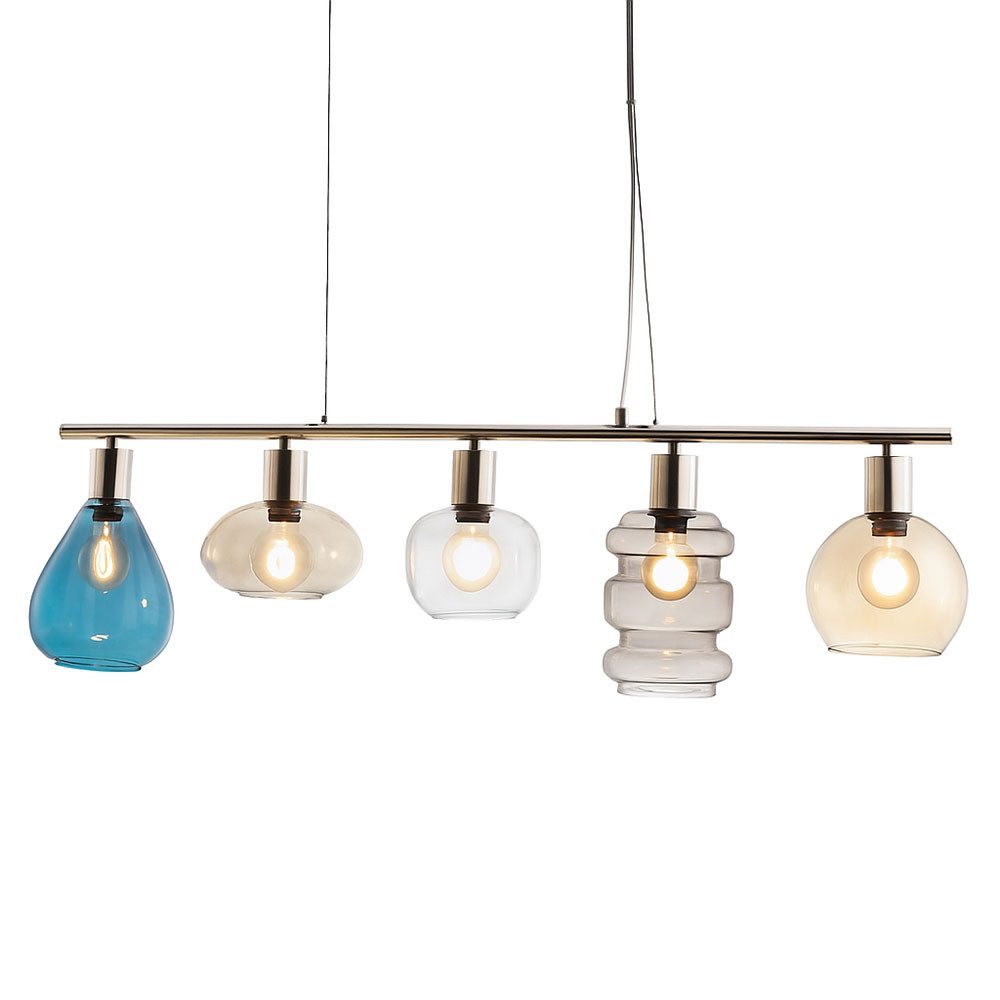 NOWA LED Pendelleuchte, Leuchtmittel inklusive, Warmweiß, LED Pendelleuchte Esstischlampe dimmbar 5 flammig Glas bunt L 80 cm