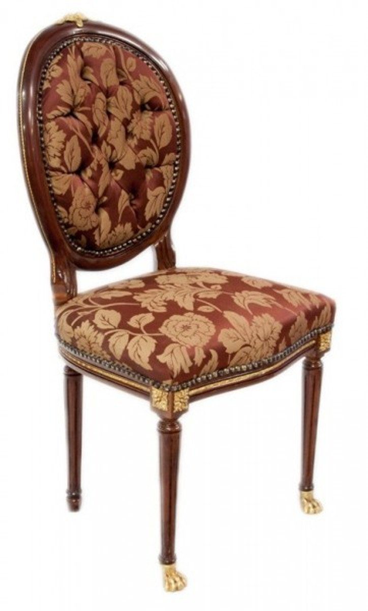 Medaillon - Stuhl Antik Mahagoni Esszimmer Casa Barock Luxus Bordeaux - Möbel / Stil Padrino Muster Esszimmerstuhl