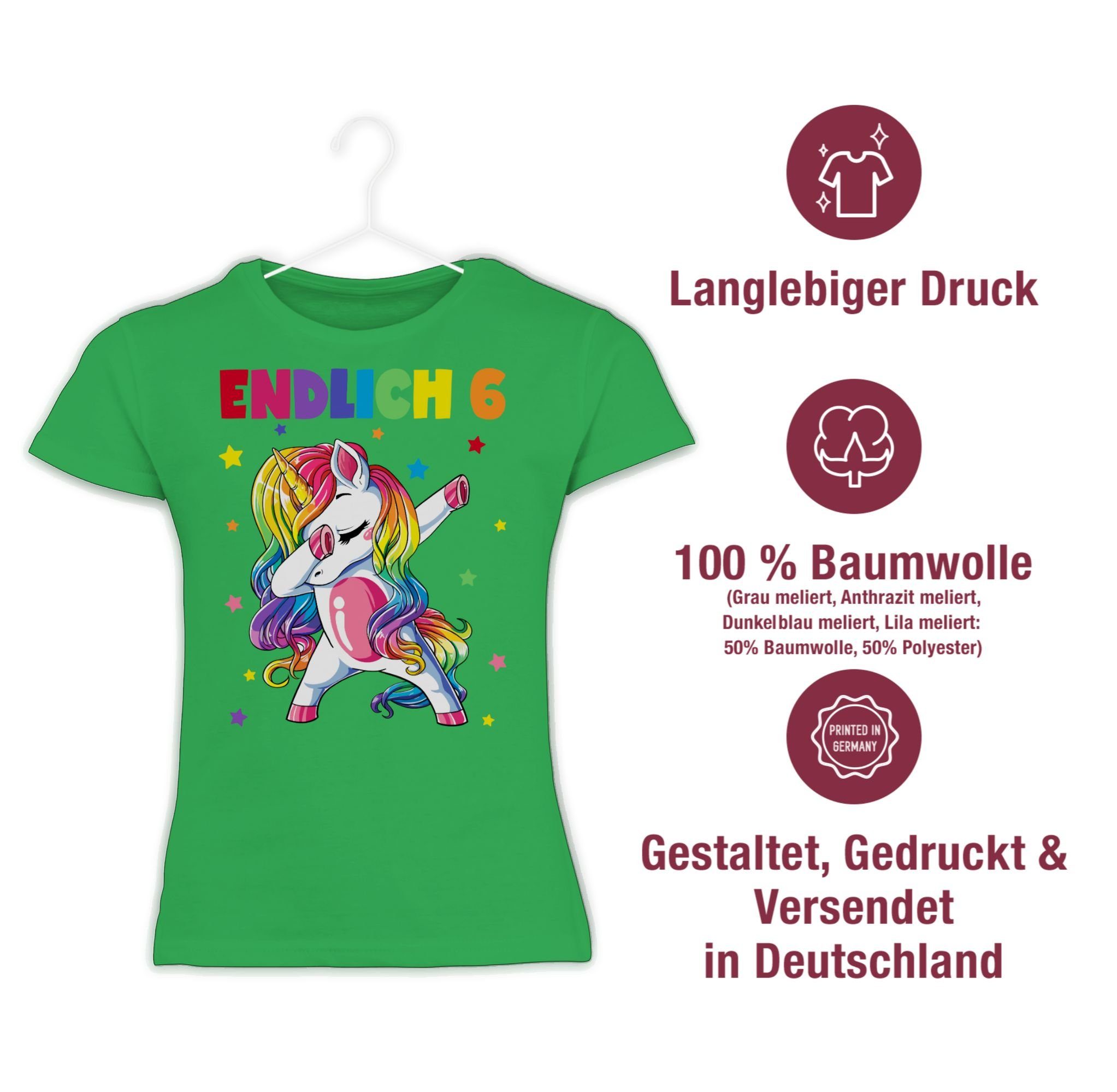 Shirtracer T-Shirt Endlich 6 Geburtstag Jahre 6. Grün Sechs - 2 Jahre Dabbing Einhorn