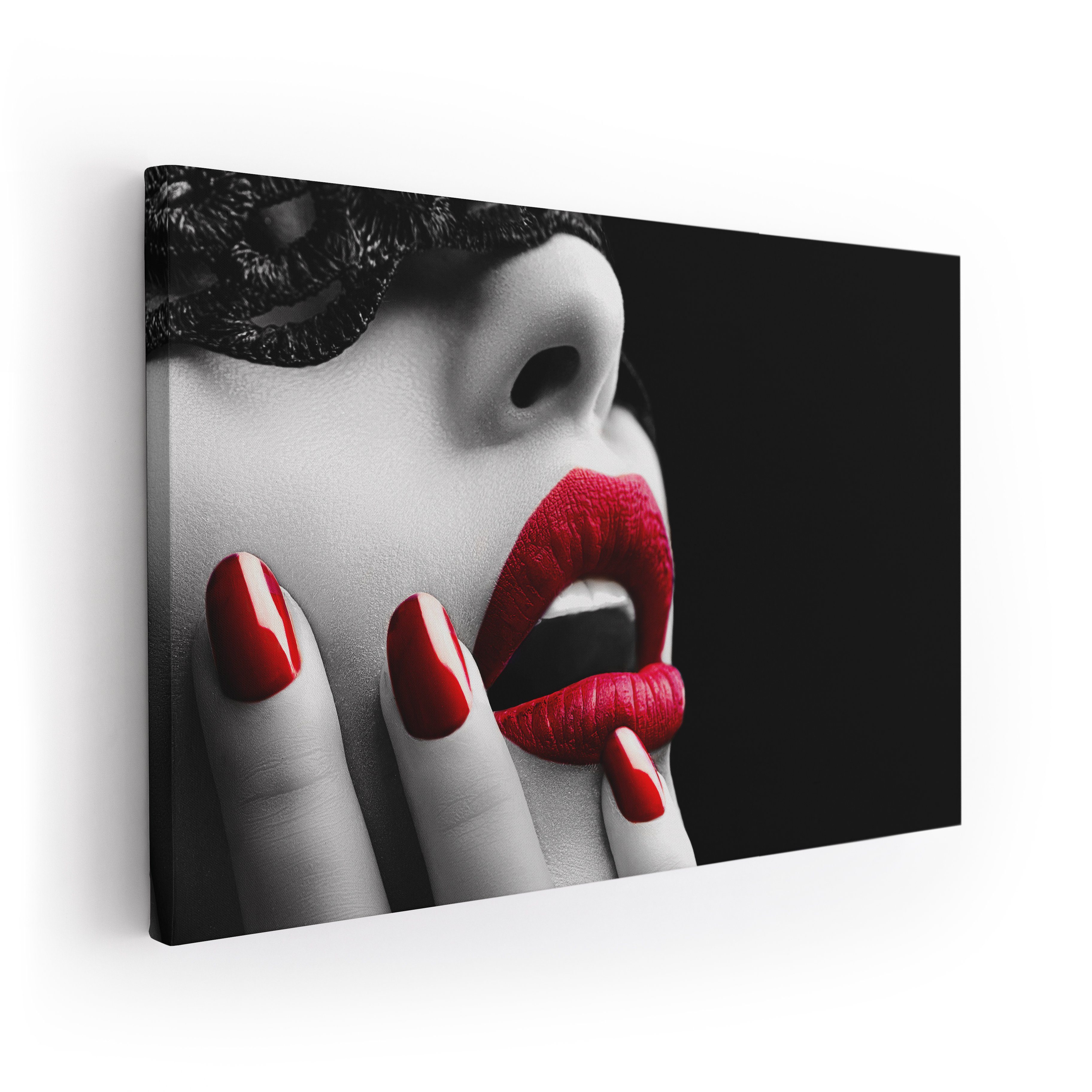 ArtMind XXL-Wandbild RED LIPS AND NAILS, Premium Wandbilder als Poster & gerahmte Leinwand in verschiedenen Größen, Wall Art, Bild, Canva